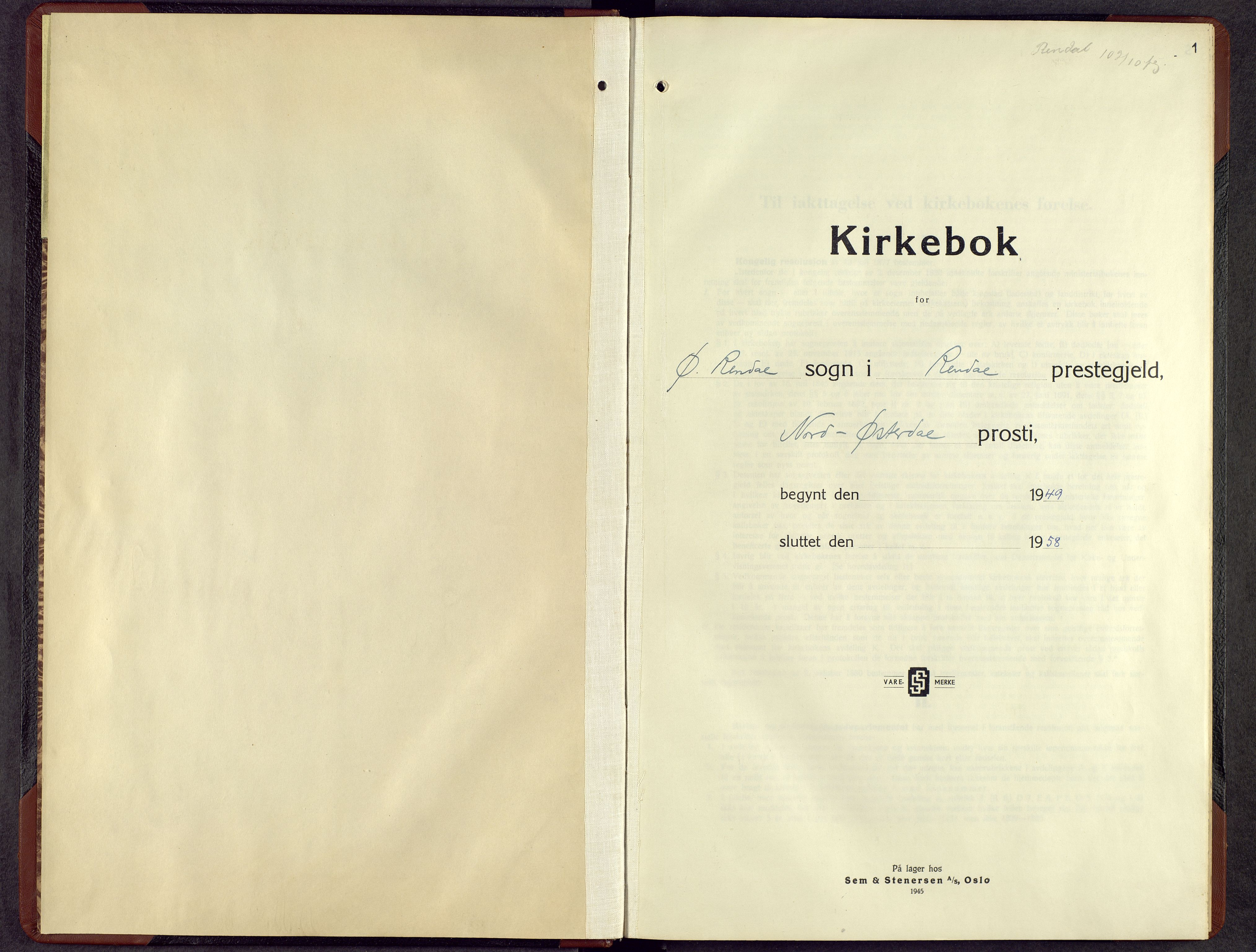 Rendalen prestekontor, AV/SAH-PREST-054/H/Ha/Hab/L0007: Klokkerbok nr. 7, 1949-1958, s. 1