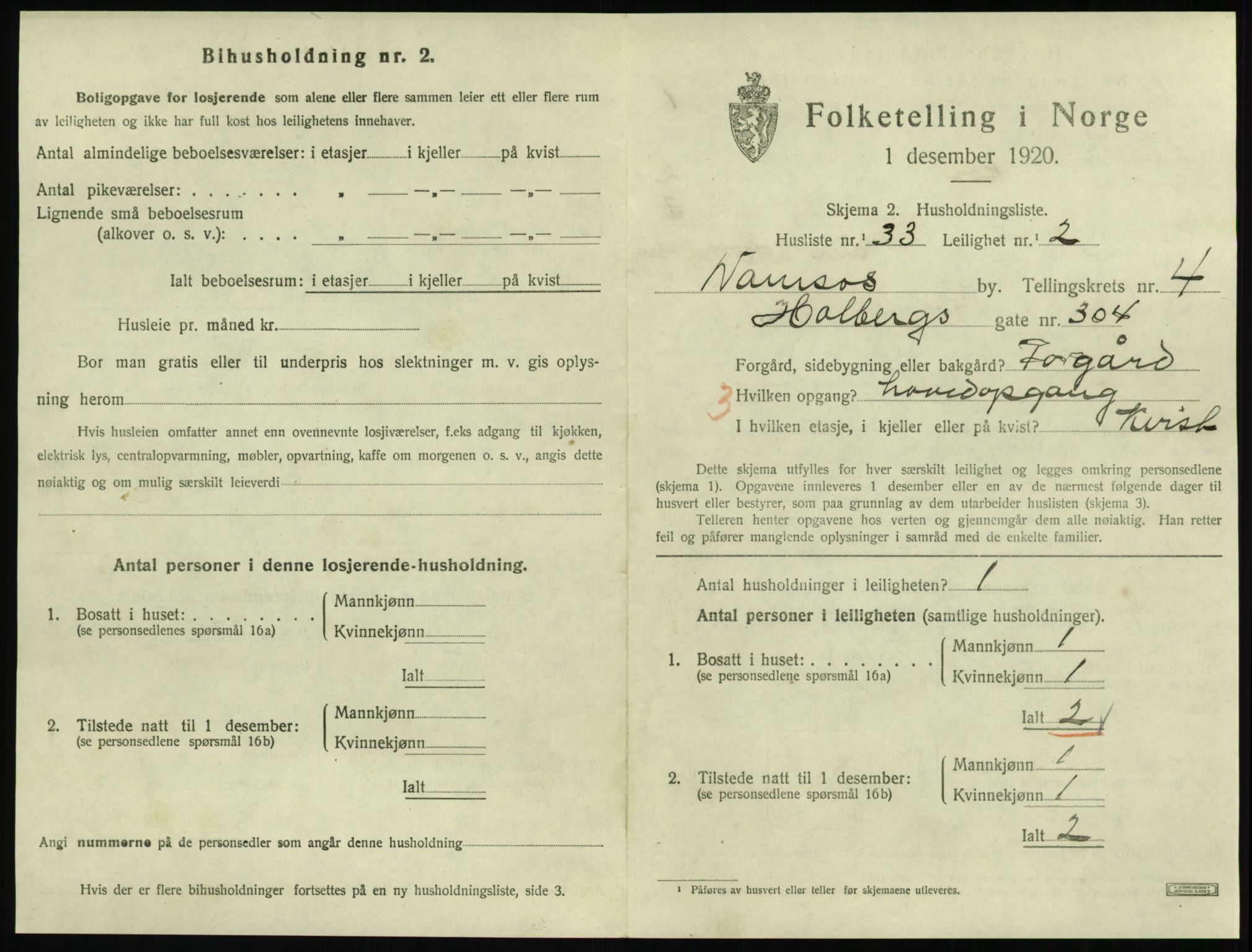 SAT, Folketelling 1920 for 1703 Namsos ladested, 1920, s. 1523
