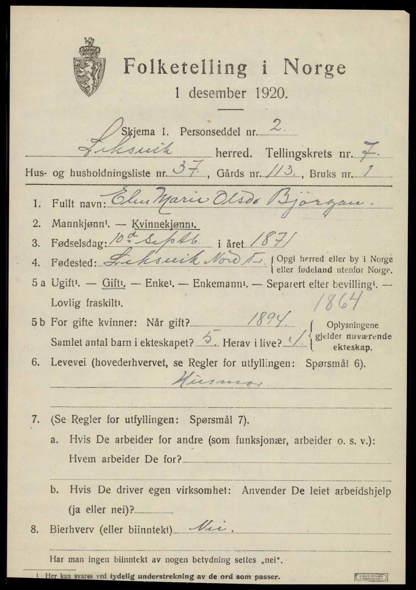SAT, Folketelling 1920 for 1718 Leksvik herred, 1920, s. 6508