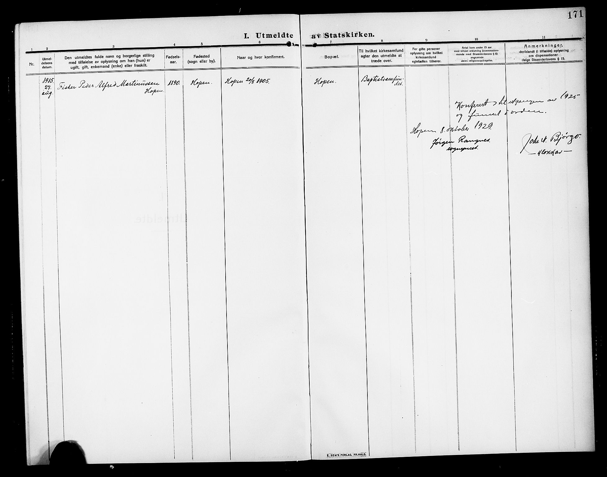 Ministerialprotokoller, klokkerbøker og fødselsregistre - Møre og Romsdal, SAT/A-1454/583/L0956: Klokkerbok nr. 583C01, 1909-1925, s. 171