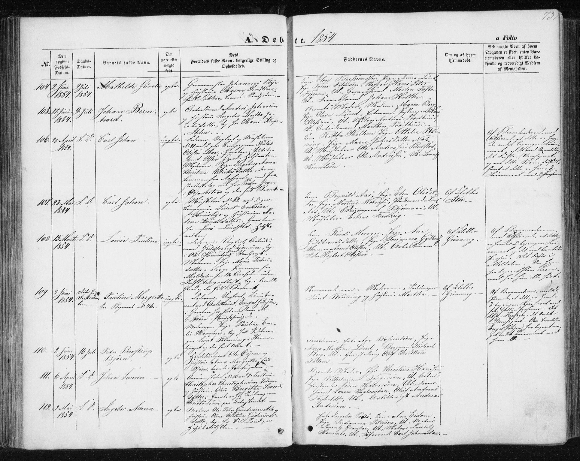 Ministerialprotokoller, klokkerbøker og fødselsregistre - Sør-Trøndelag, SAT/A-1456/602/L0112: Ministerialbok nr. 602A10, 1848-1859, s. 73