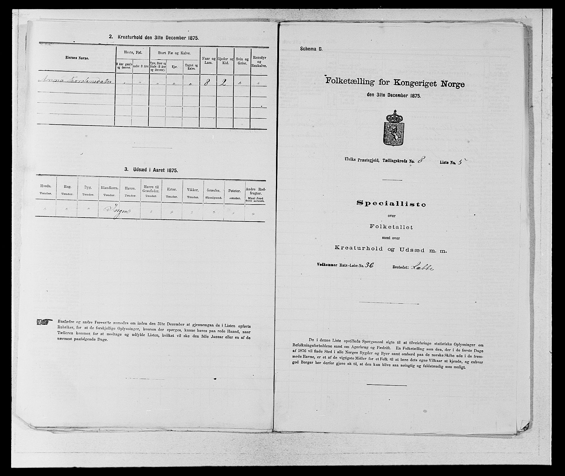 SAB, Folketelling 1875 for 1233P Ulvik prestegjeld, 1875, s. 1285