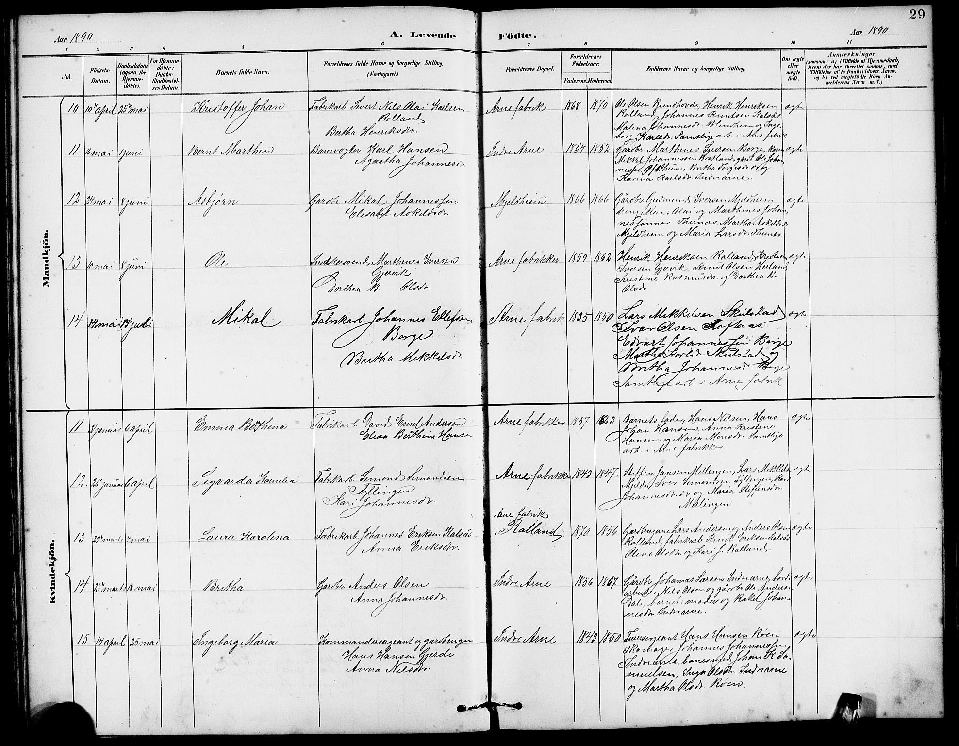 Arna sokneprestembete, AV/SAB-A-74001/H/Ha/Hab: Klokkerbok nr. A 3, 1887-1897, s. 29