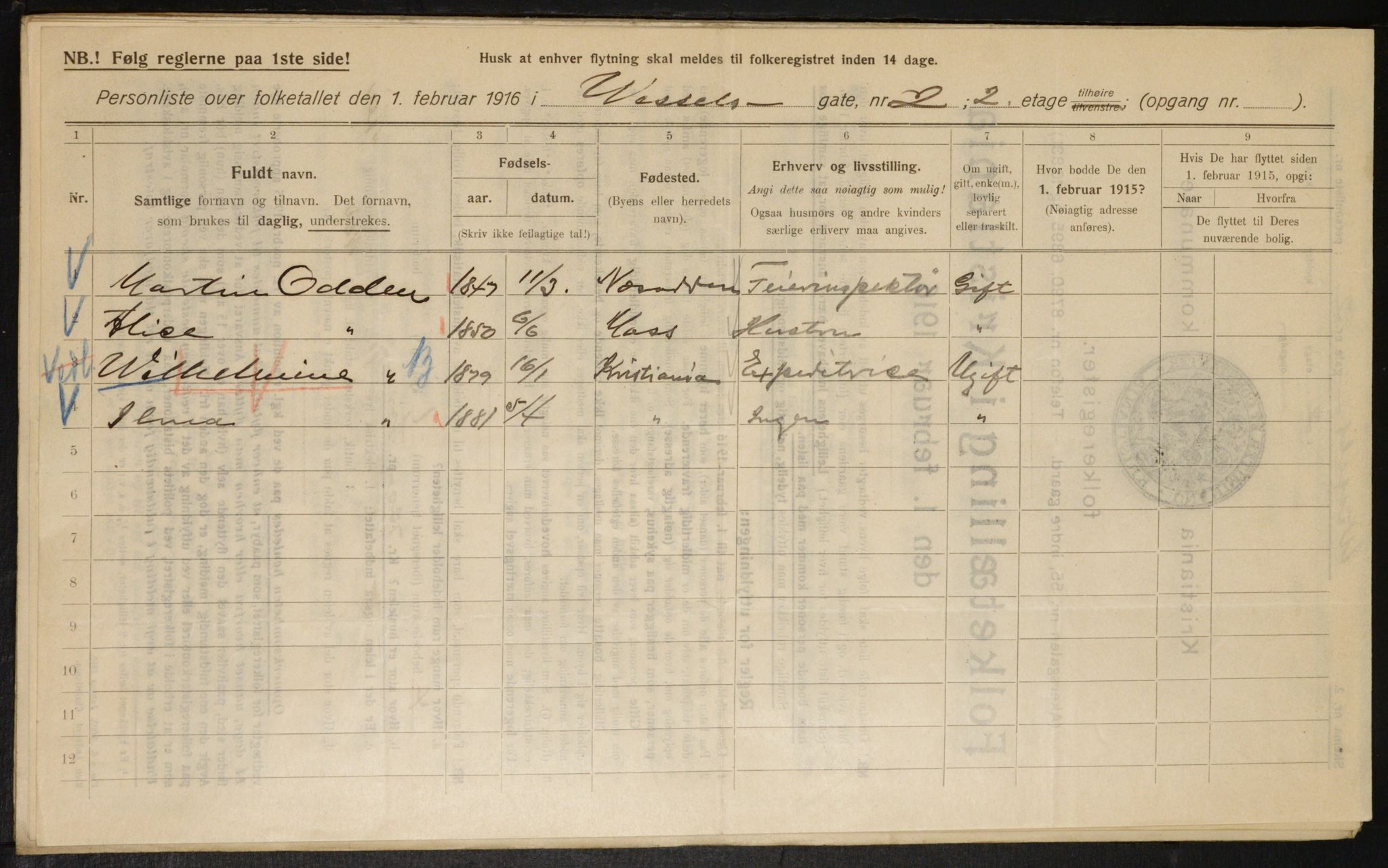 OBA, Kommunal folketelling 1.2.1916 for Kristiania, 1916, s. 131586