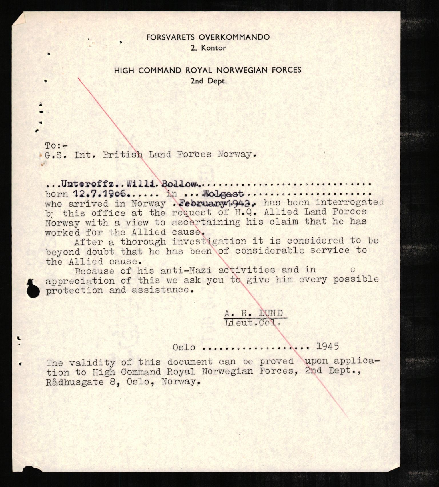 Forsvaret, Forsvarets overkommando II, RA/RAFA-3915/D/Db/L0003: CI Questionaires. Tyske okkupasjonsstyrker i Norge. Tyskere., 1945-1946, s. 563