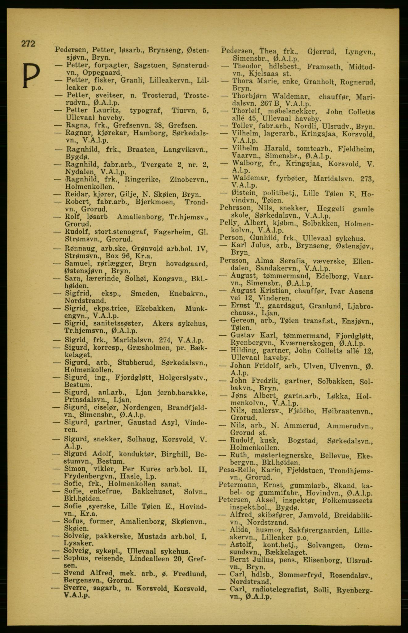 Aker adressebok/adressekalender, PUBL/001/A/003: Akers adressekalender, 1924-1925, s. 272