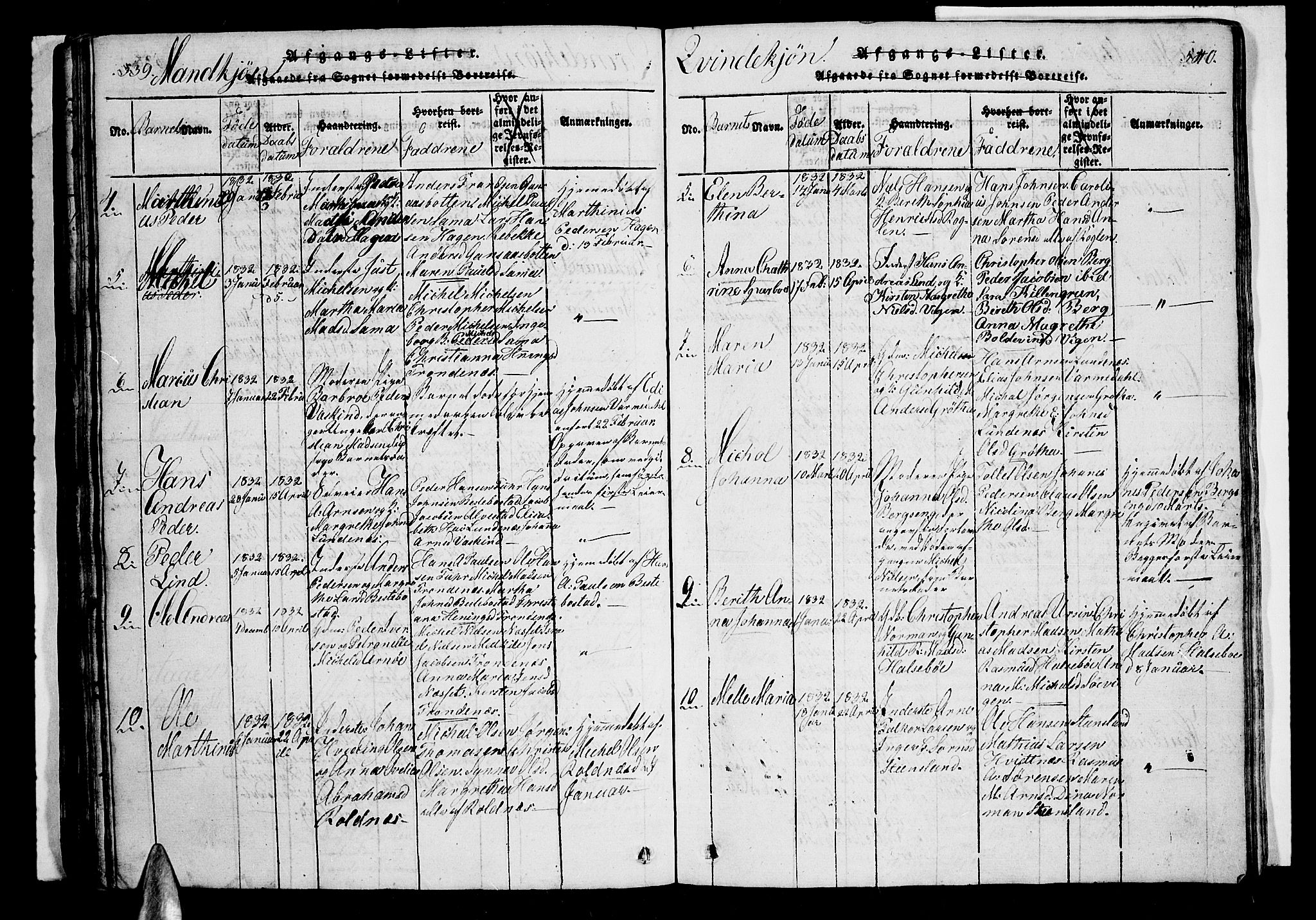 Trondenes sokneprestkontor, AV/SATØ-S-1319/H/Hb/L0003klokker: Klokkerbok nr. 3, 1820-1834, s. 539-540