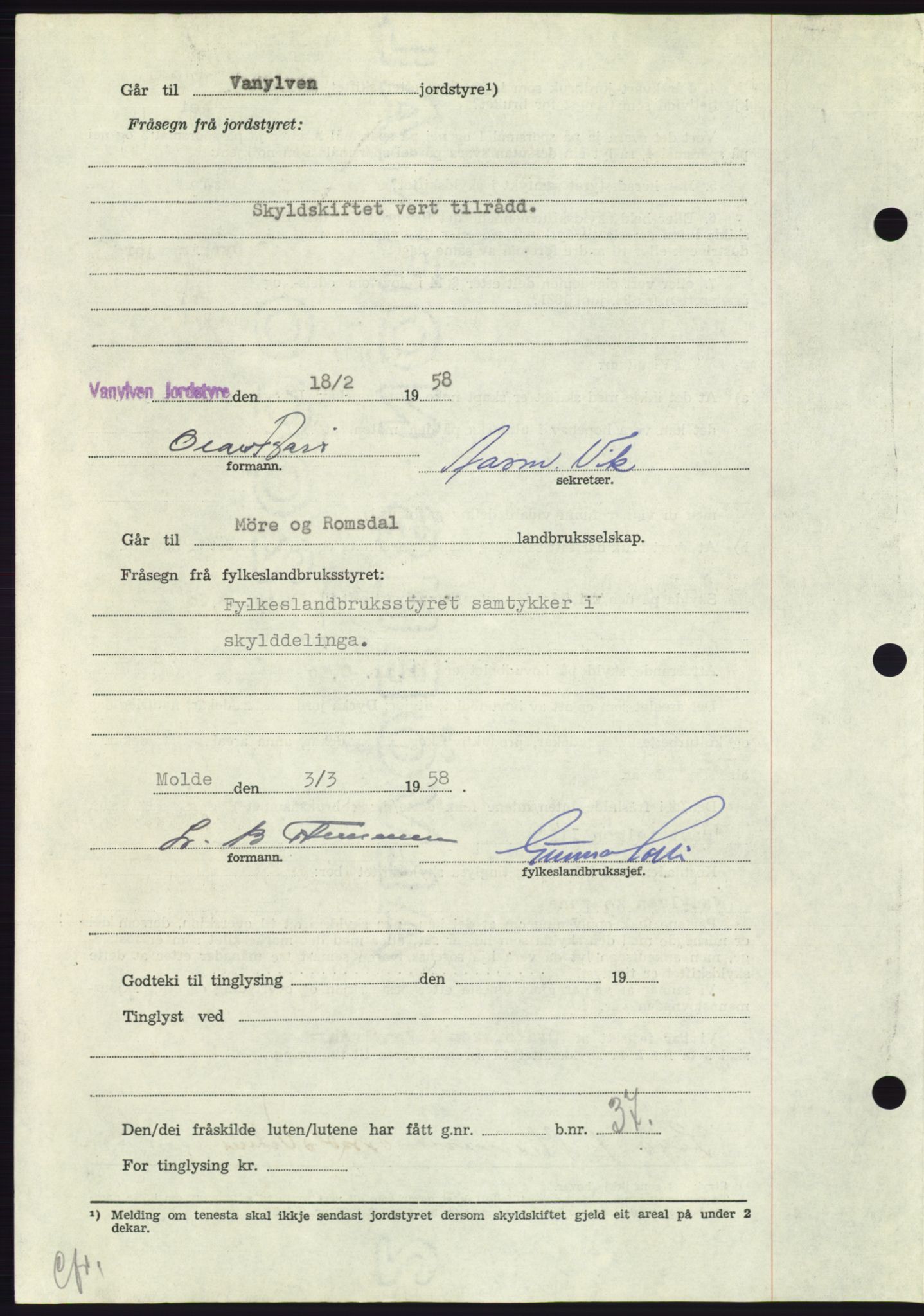 Søre Sunnmøre sorenskriveri, AV/SAT-A-4122/1/2/2C/L0110: Pantebok nr. 36A, 1958-1958, Dagboknr: 2030/1958