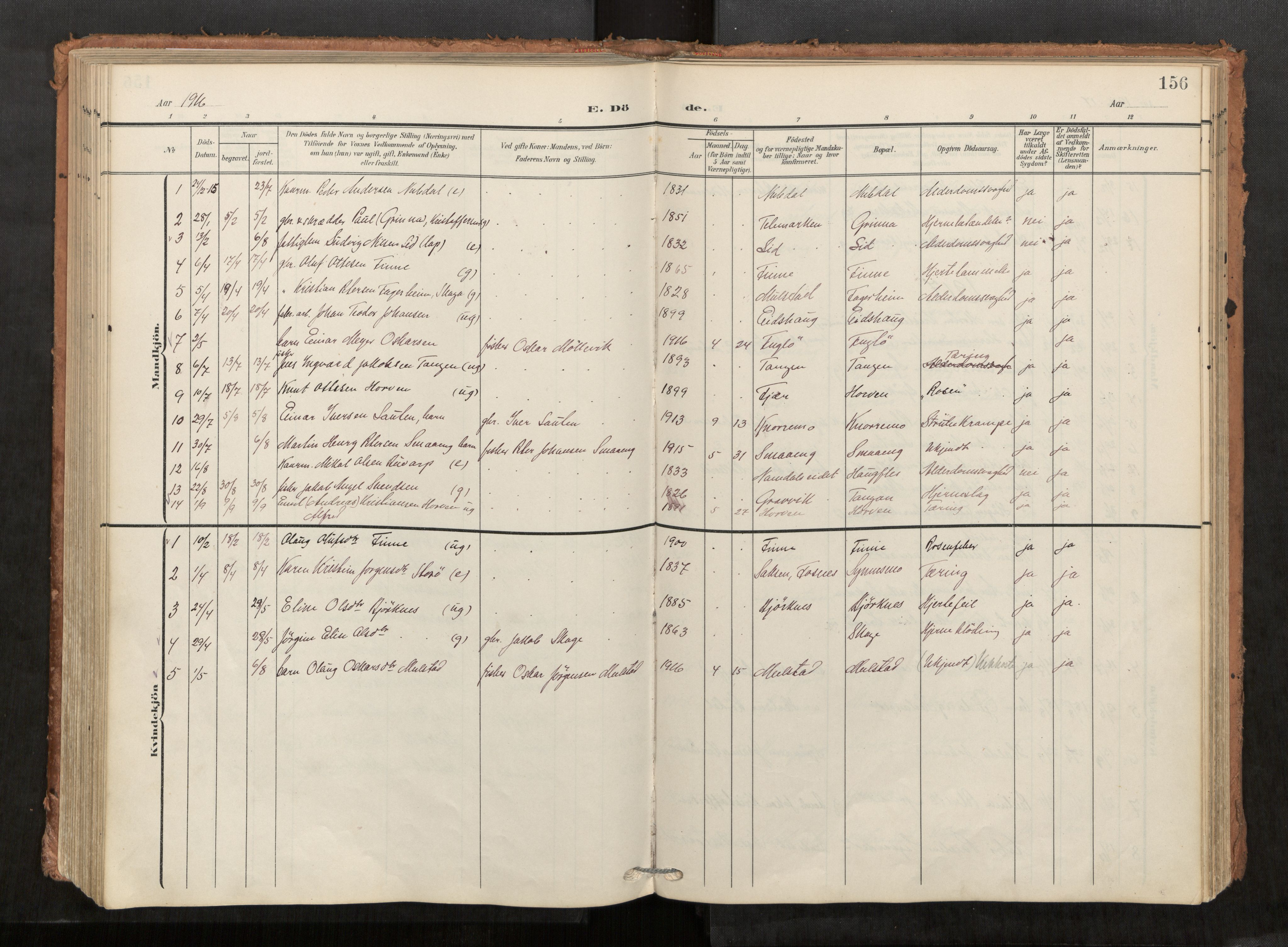 Kolvereid sokneprestkontor, SAT/A-1171/H/Ha/Haa/L0001: Ministerialbok nr. 1, 1903-1922, s. 156