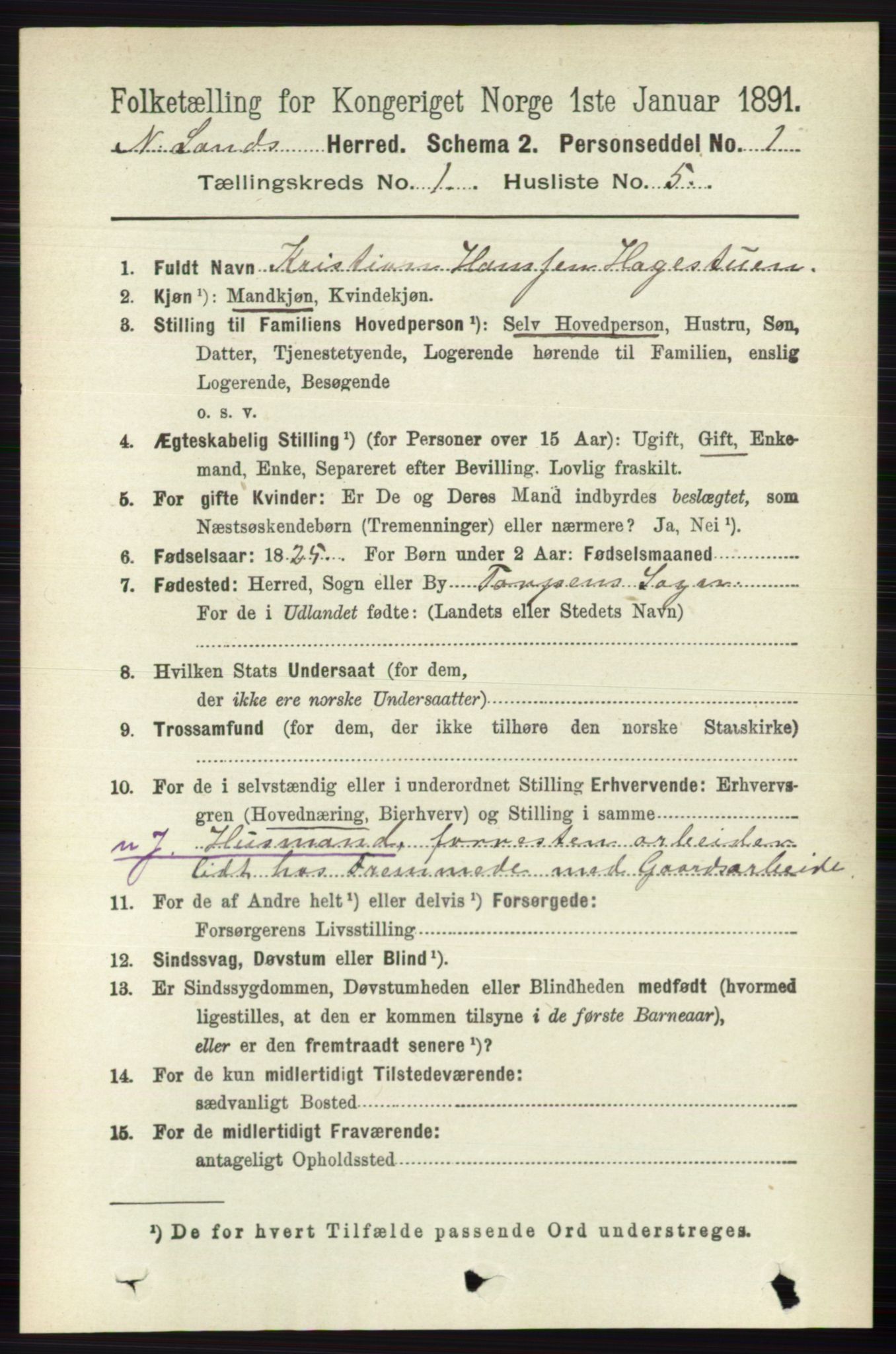 RA, Folketelling 1891 for 0538 Nordre Land herred, 1891, s. 144