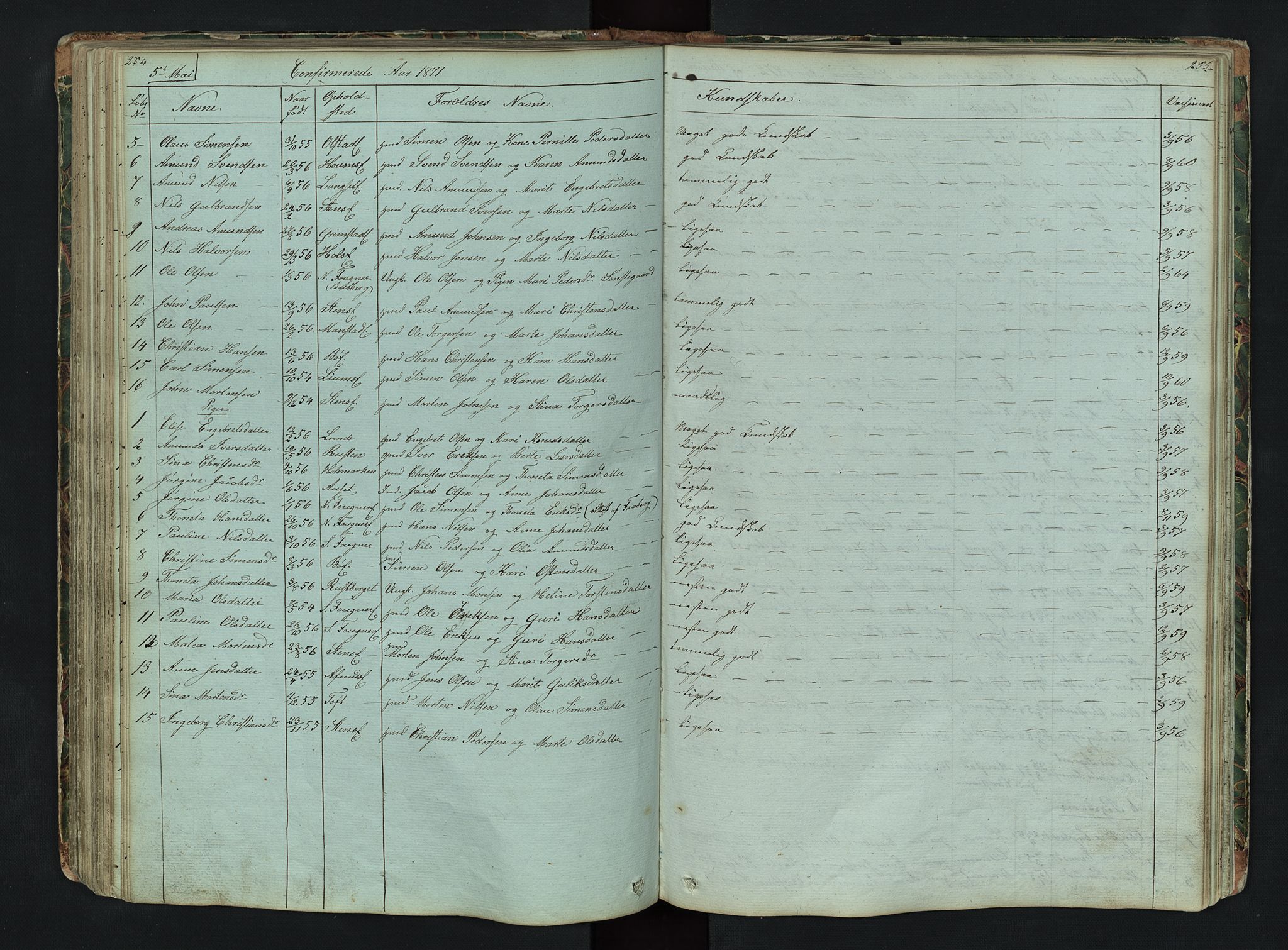 Gausdal prestekontor, AV/SAH-PREST-090/H/Ha/Hab/L0006: Klokkerbok nr. 6, 1846-1893, s. 254-255