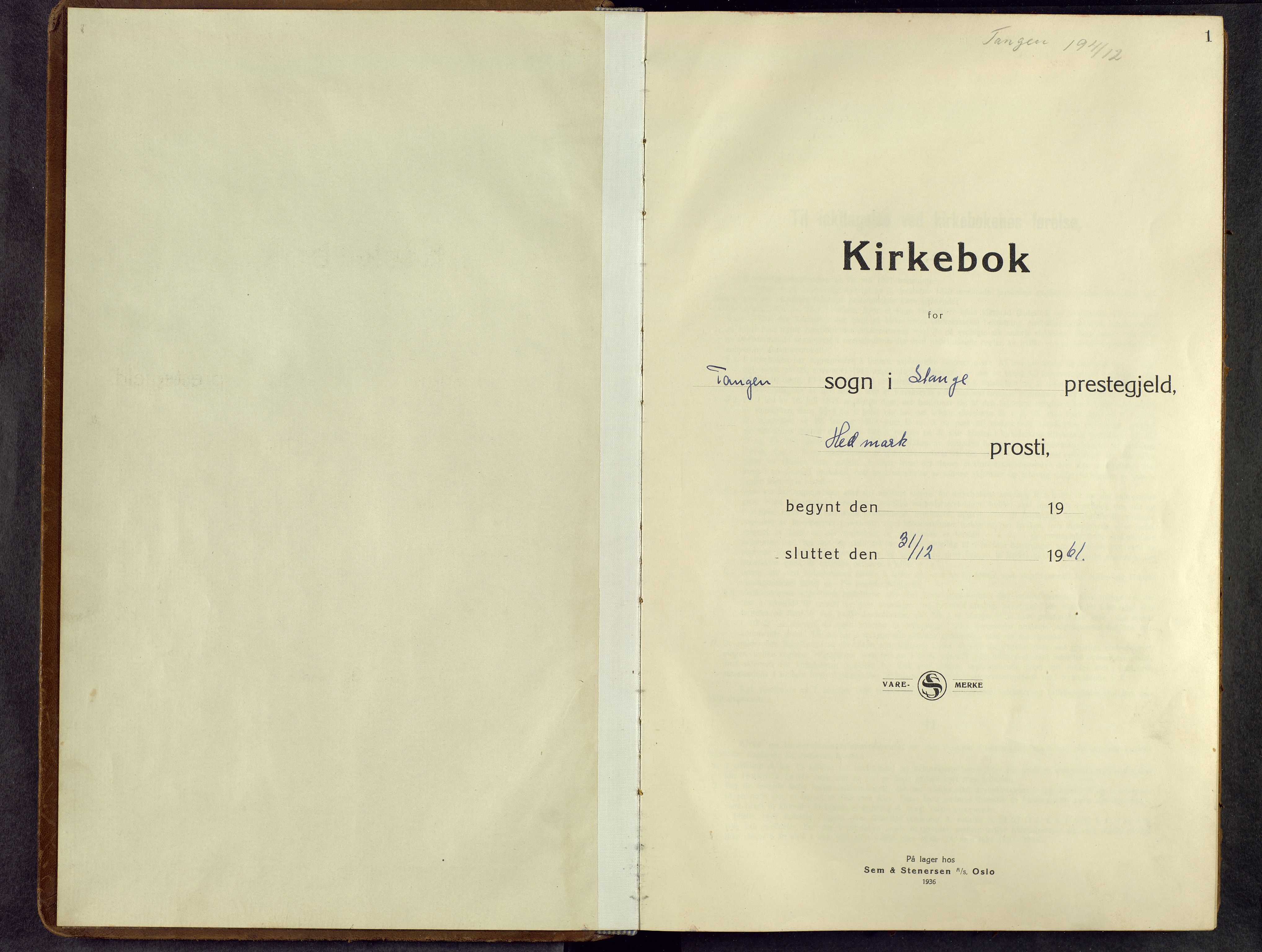 Stange prestekontor, SAH/PREST-002/L/L0021: Klokkerbok nr. 21, 1937-1962, s. 1