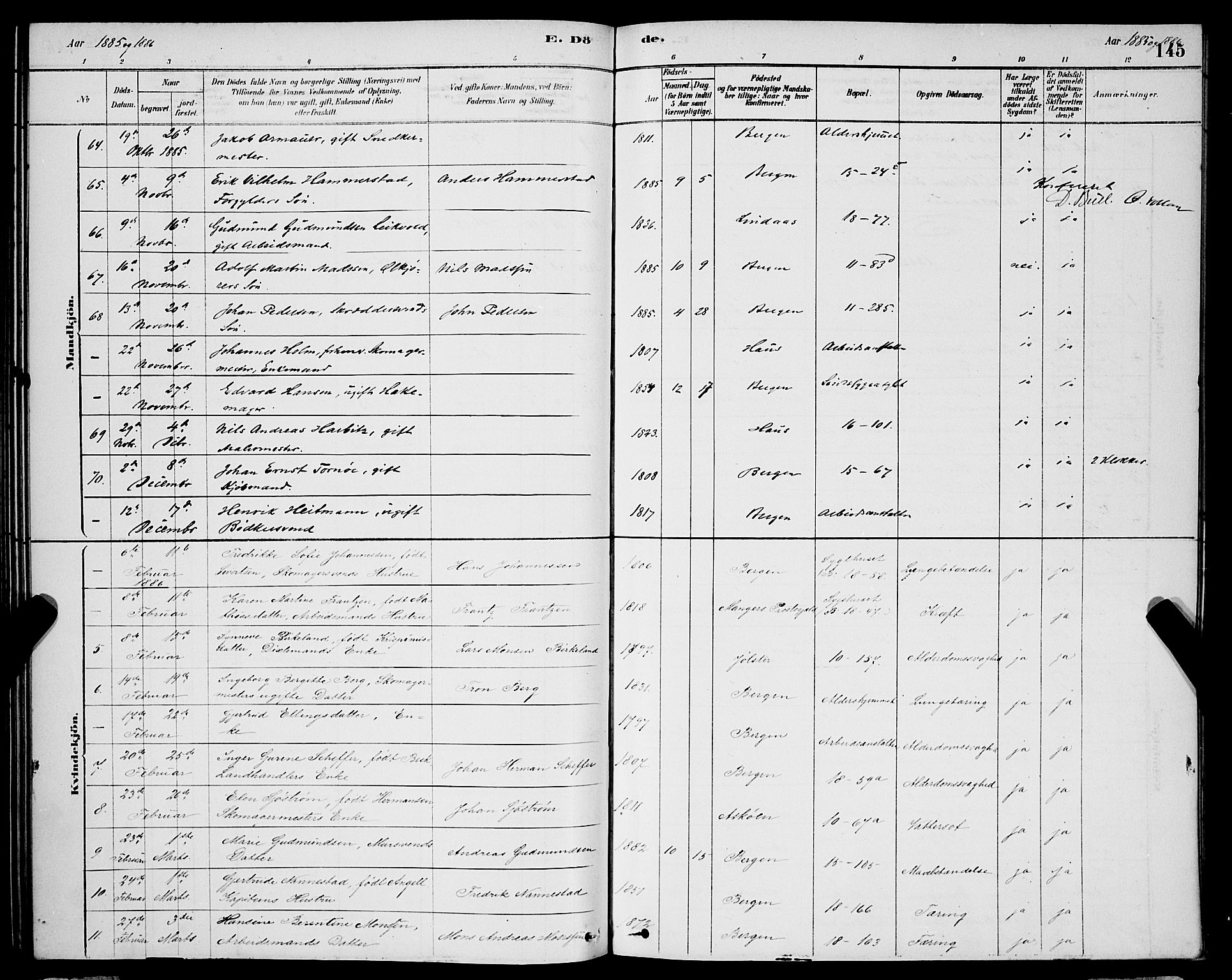 Domkirken sokneprestembete, SAB/A-74801/H/Hab/L0041: Klokkerbok nr. E 5, 1878-1900, s. 145