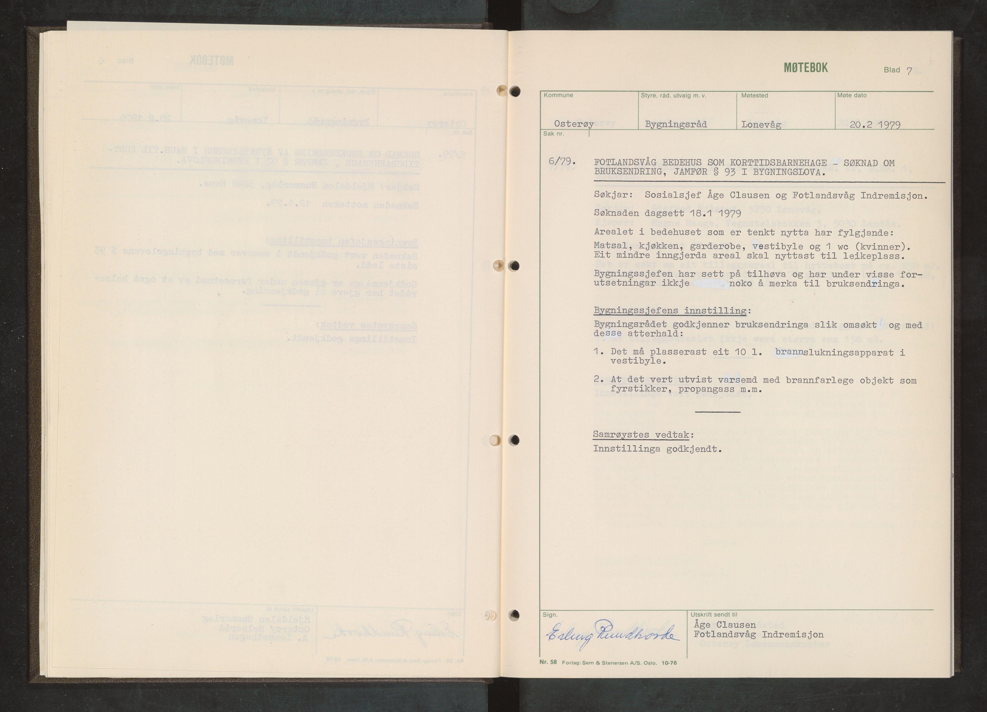 Osterøy kommune. Bygningsrådet, IKAH/1253b-511/A/Aa/L0012: Møtebok Osterøy bygningsråd, 1979