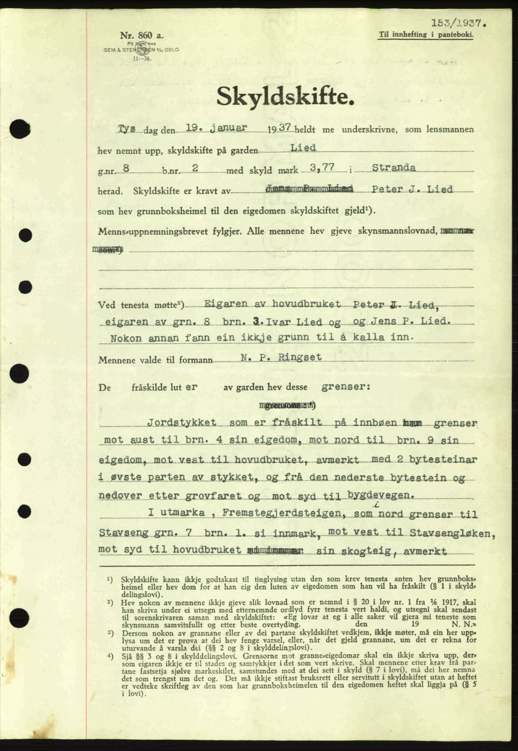 Nordre Sunnmøre sorenskriveri, SAT/A-0006/1/2/2C/2Ca: Pantebok nr. A2, 1936-1937, Dagboknr: 153/1937