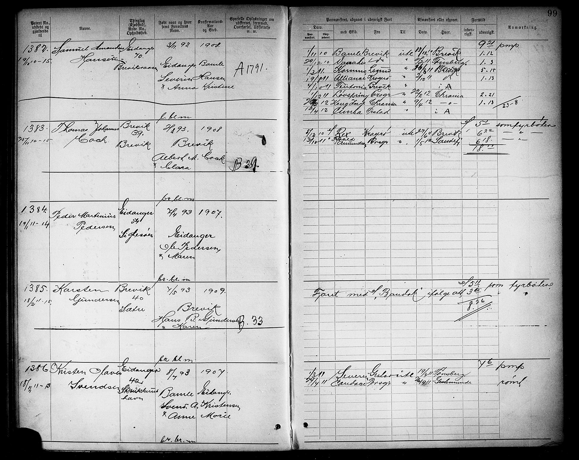 Brevik innrulleringskontor, AV/SAKO-A-833/F/Fa/L0003: Annotasjonsrulle, 1893-1911, s. 102