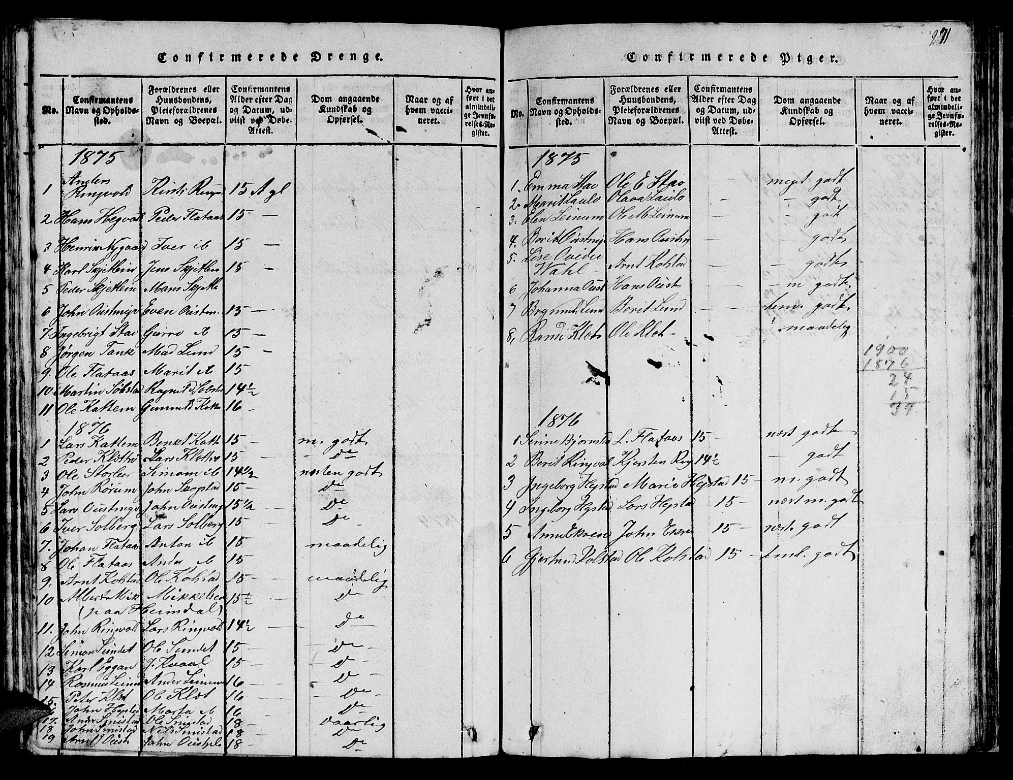 Ministerialprotokoller, klokkerbøker og fødselsregistre - Sør-Trøndelag, AV/SAT-A-1456/613/L0393: Klokkerbok nr. 613C01, 1816-1886, s. 271