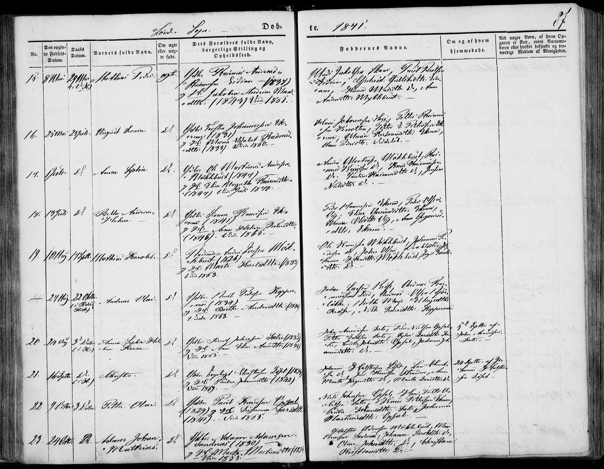 Ministerialprotokoller, klokkerbøker og fødselsregistre - Møre og Romsdal, SAT/A-1454/502/L0023: Ministerialbok nr. 502A01, 1844-1873, s. 87