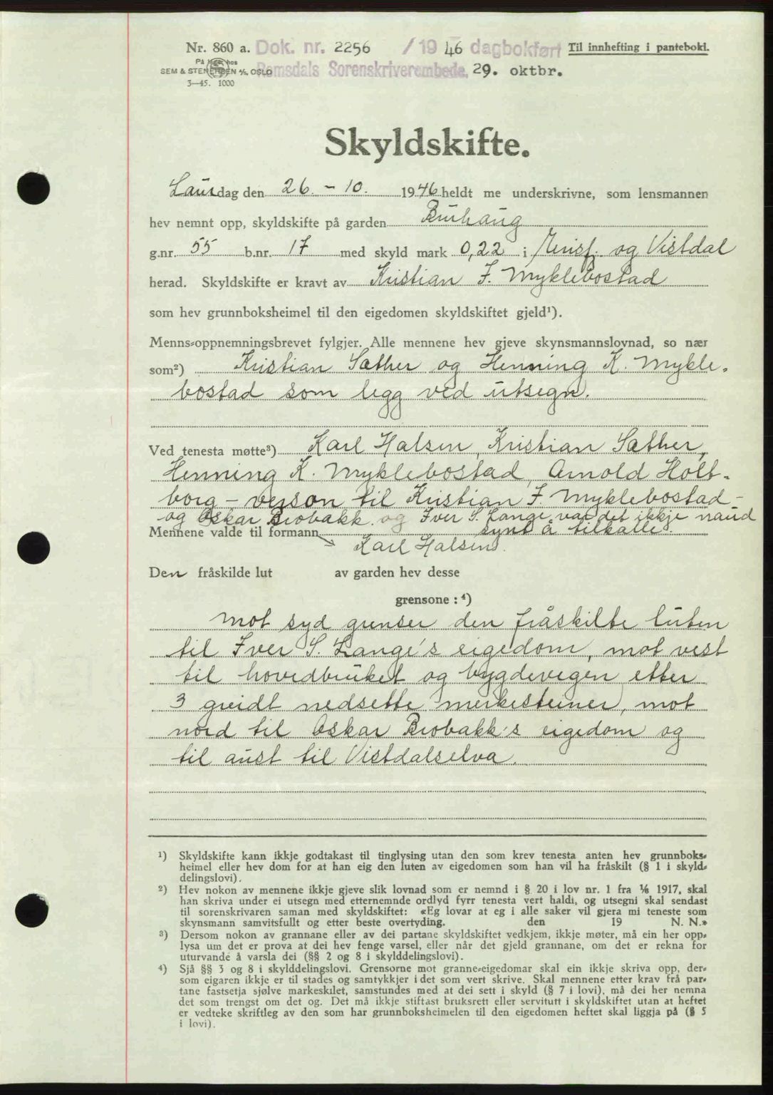 Romsdal sorenskriveri, AV/SAT-A-4149/1/2/2C: Pantebok nr. A21, 1946-1946, Dagboknr: 2256/1946