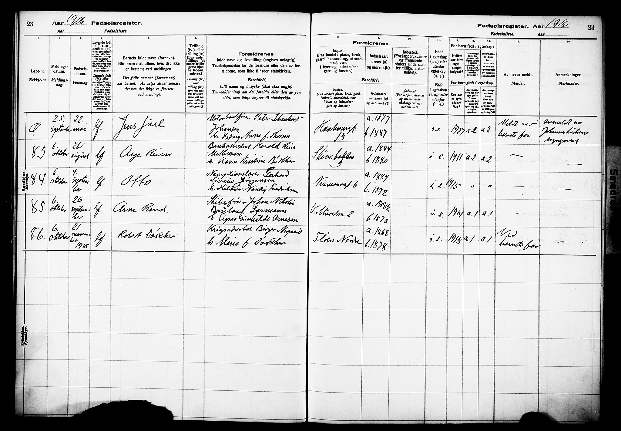 Domkirken sokneprestembete, AV/SAB-A-74801/I/Id/L00A1: Fødselsregister nr. A 1, 1916-1923, s. 23