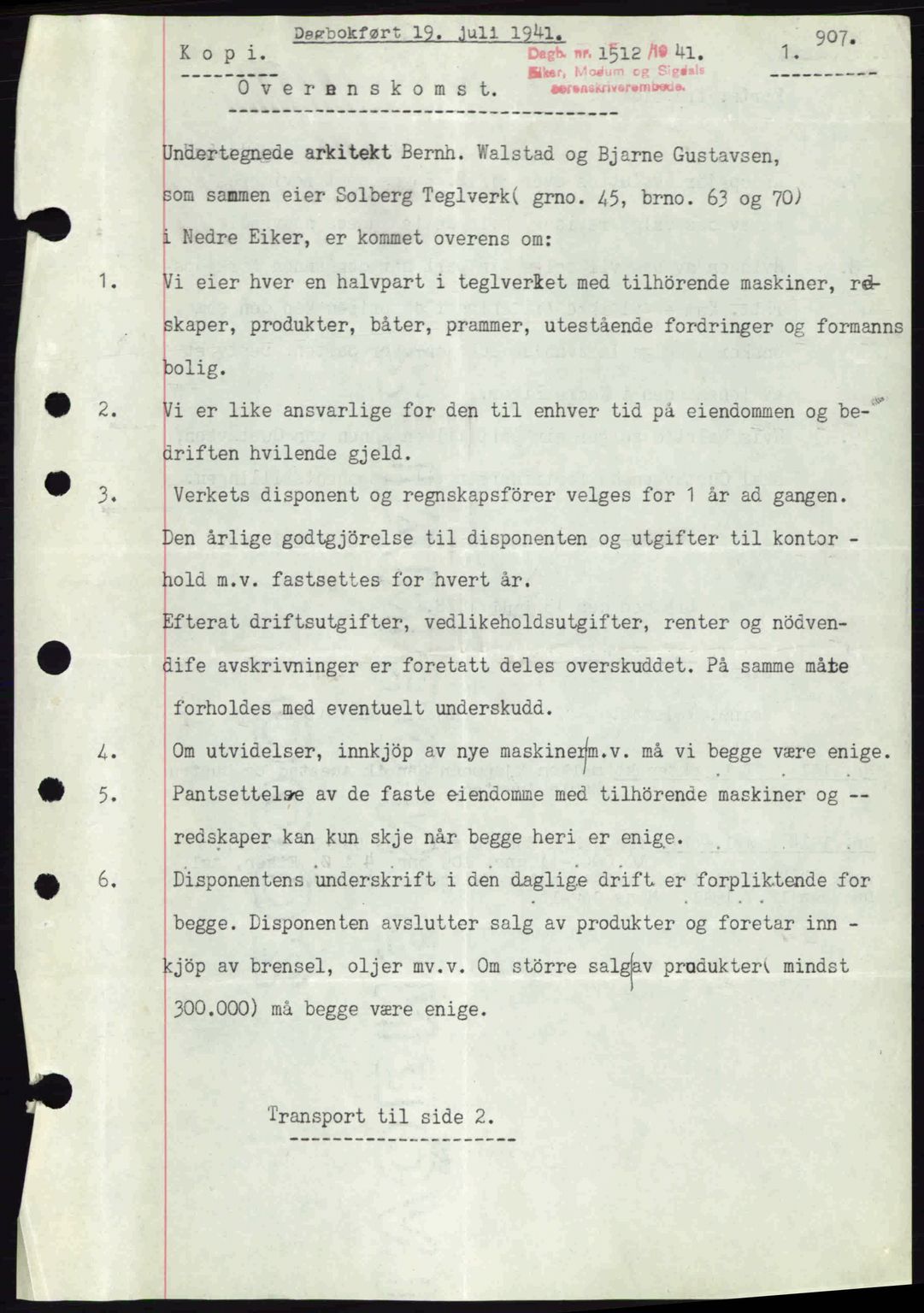 Eiker, Modum og Sigdal sorenskriveri, SAKO/A-123/G/Ga/Gab/L0043: Pantebok nr. A13, 1940-1941, Dagboknr: 1512/1941