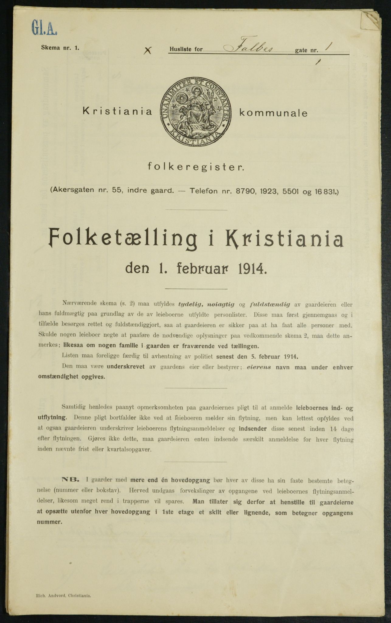 OBA, Kommunal folketelling 1.2.1914 for Kristiania, 1914, s. 23322