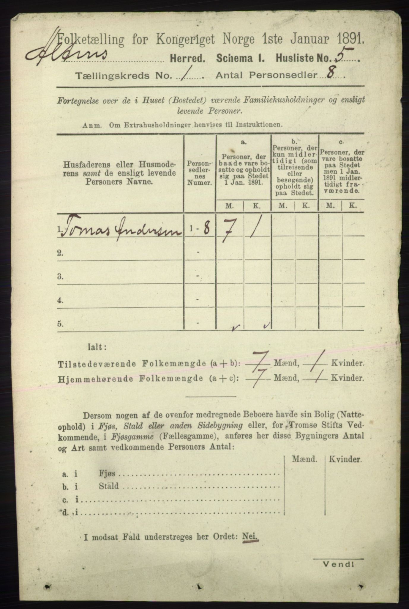 RA, Folketelling 1891 for 2012 Alta herred, 1891, s. 24