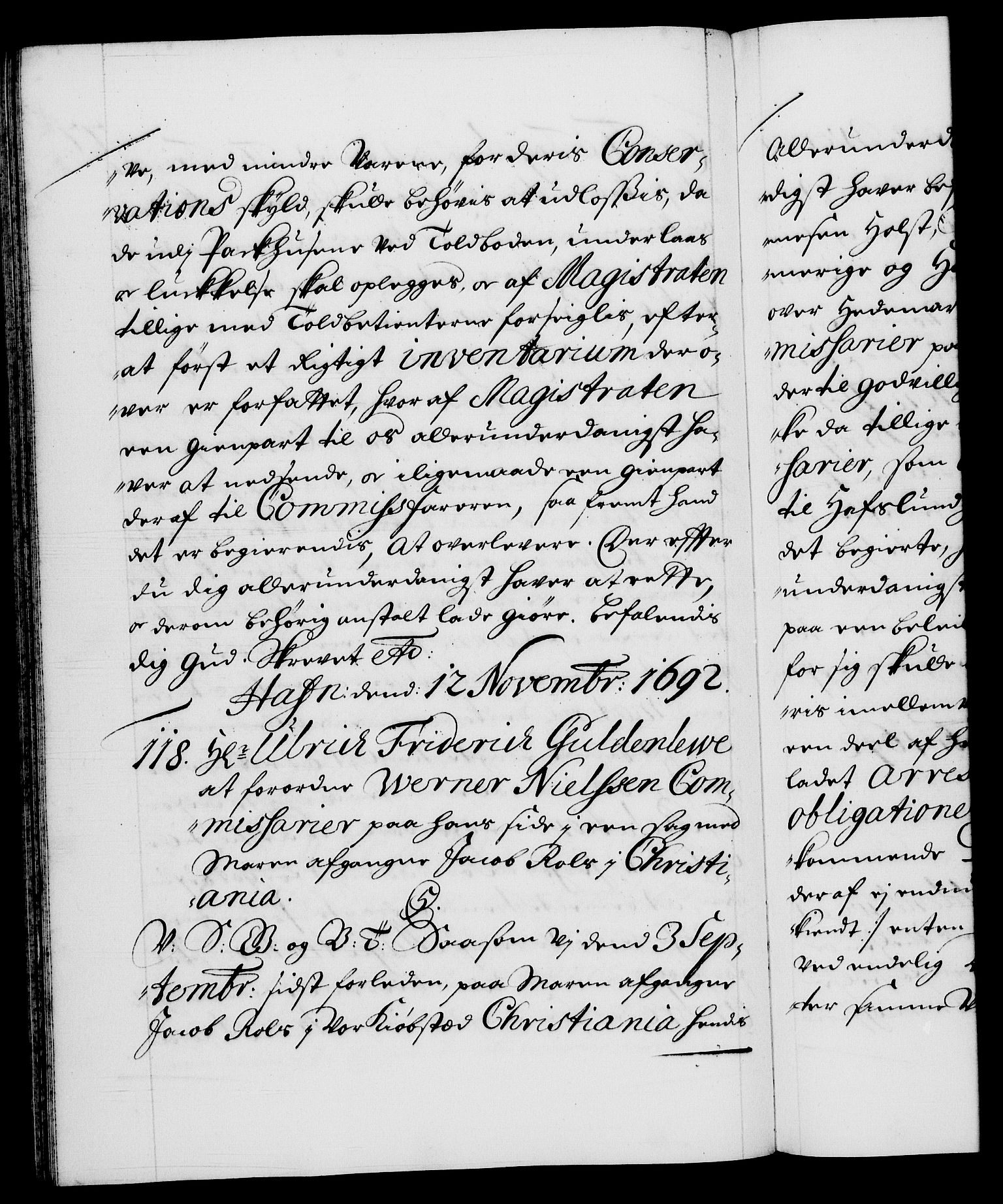 Danske Kanselli 1572-1799, AV/RA-EA-3023/F/Fc/Fca/Fcab/L0015: Norske tegnelser (mikrofilm), 1692-1699, s. 77b