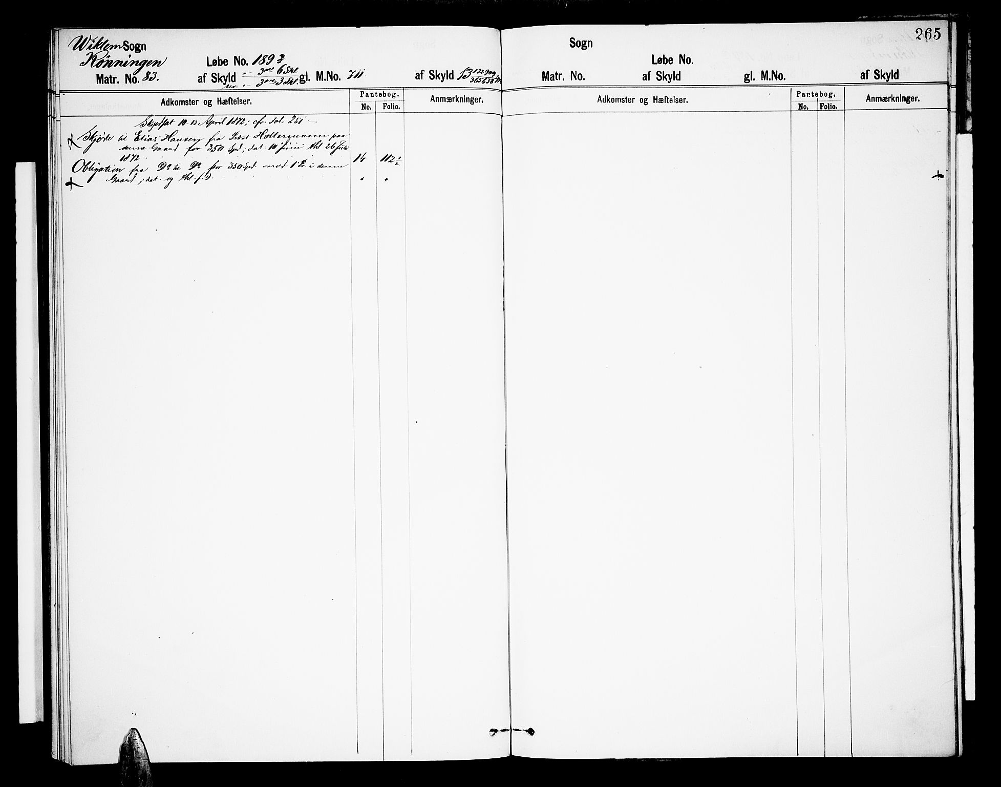 Fosen sorenskriveri, AV/SAT-A-1107/1/2/2A/L0016: Panteregister nr. 16, 1770-1890, s. 265