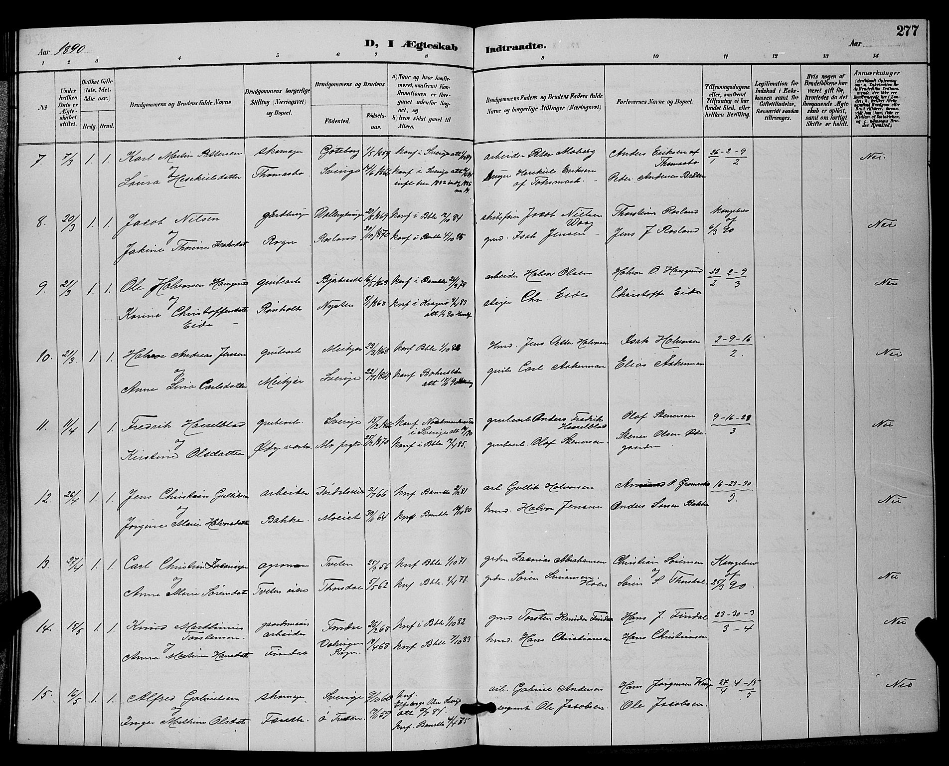 Bamble kirkebøker, AV/SAKO-A-253/G/Ga/L0009: Klokkerbok nr. I 9, 1888-1900, s. 277