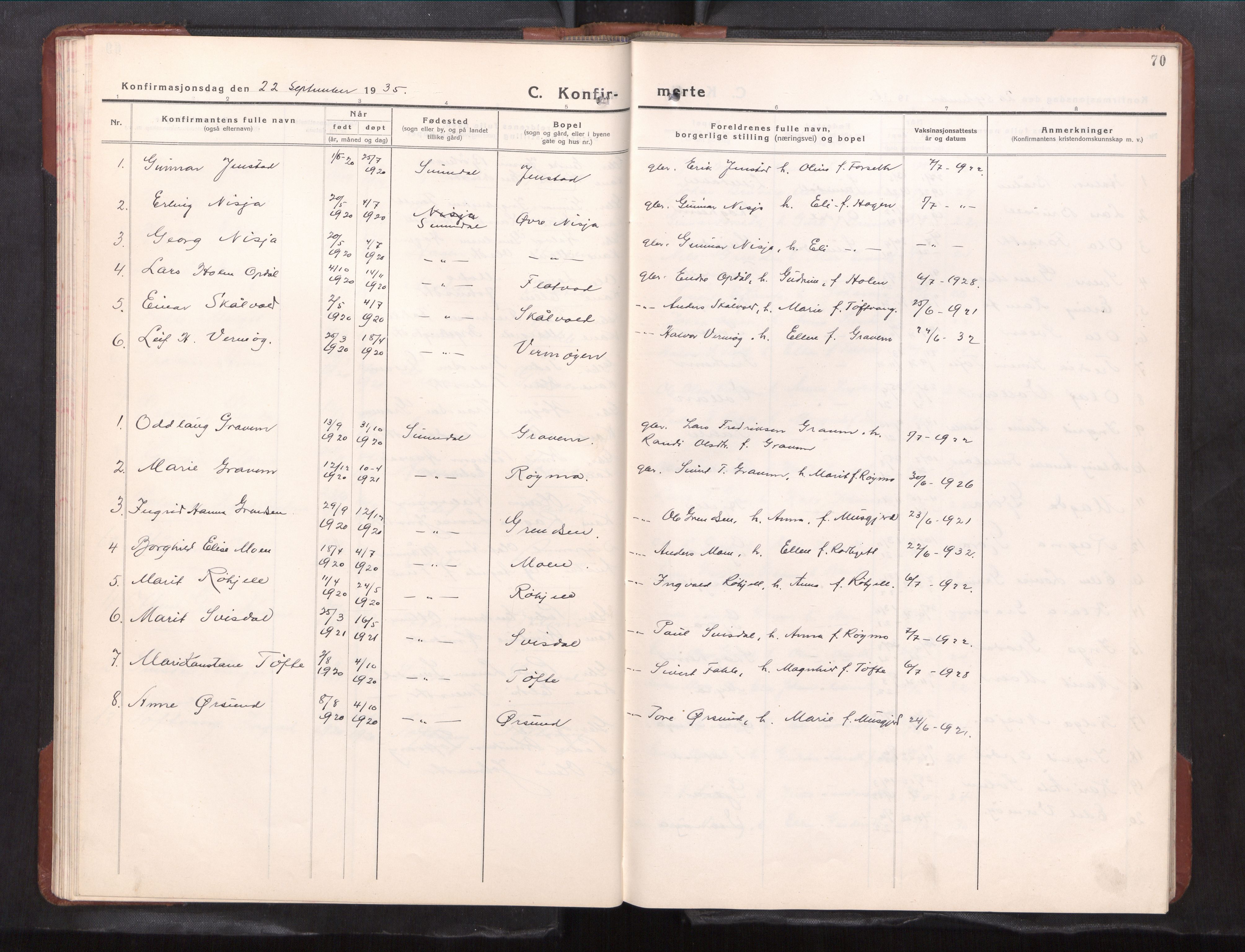 Ministerialprotokoller, klokkerbøker og fødselsregistre - Møre og Romsdal, AV/SAT-A-1454/591/L1021: Klokkerbok nr. 591---, 1930-1971, s. 70