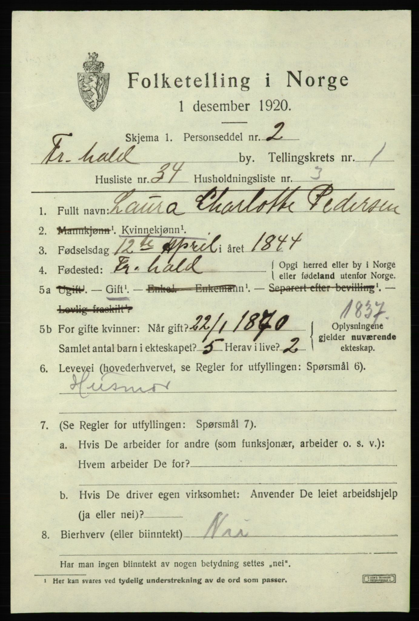 SAO, Folketelling 1920 for 0101 Fredrikshald kjøpstad, 1920, s. 8700