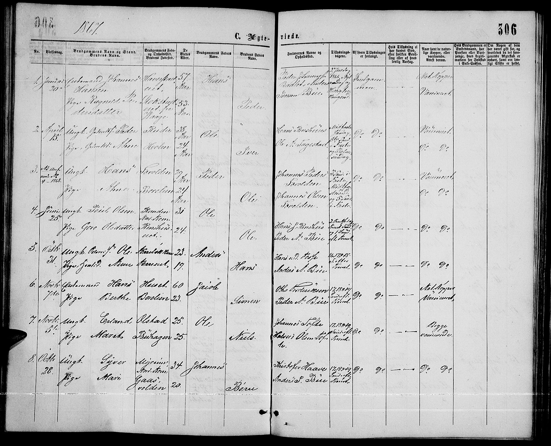 Sør-Fron prestekontor, AV/SAH-PREST-010/H/Ha/Hab/L0002: Klokkerbok nr. 2, 1864-1883, s. 306