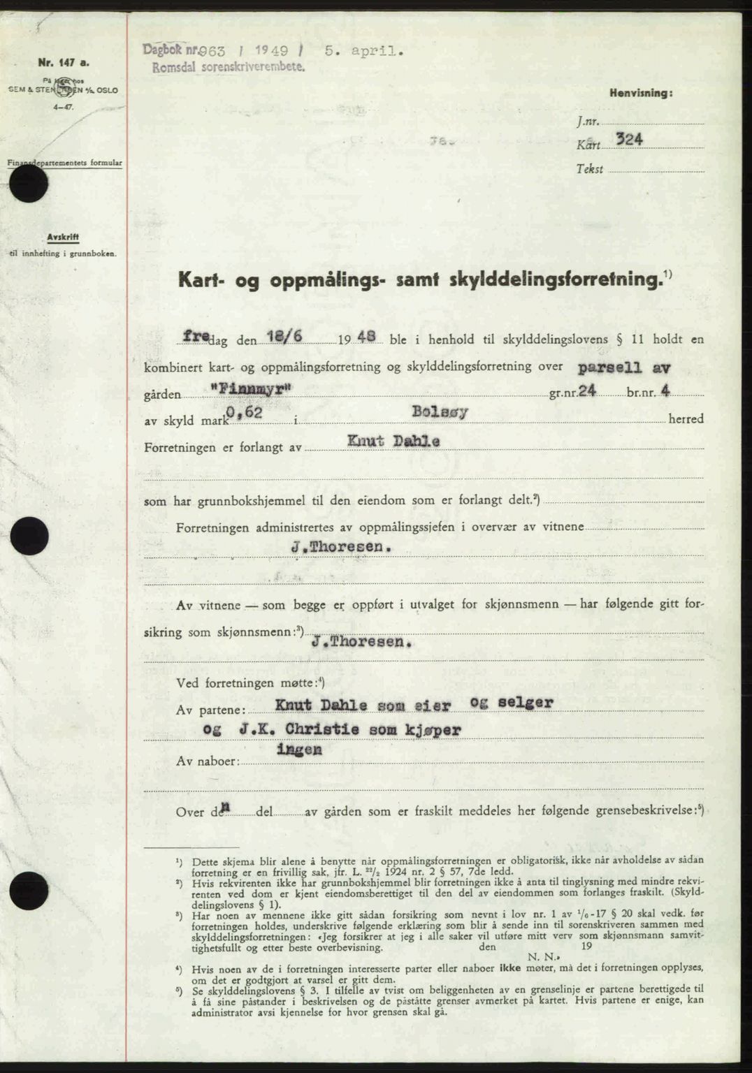 Romsdal sorenskriveri, SAT/A-4149/1/2/2C: Pantebok nr. A29, 1949-1949, Dagboknr: 963/1949
