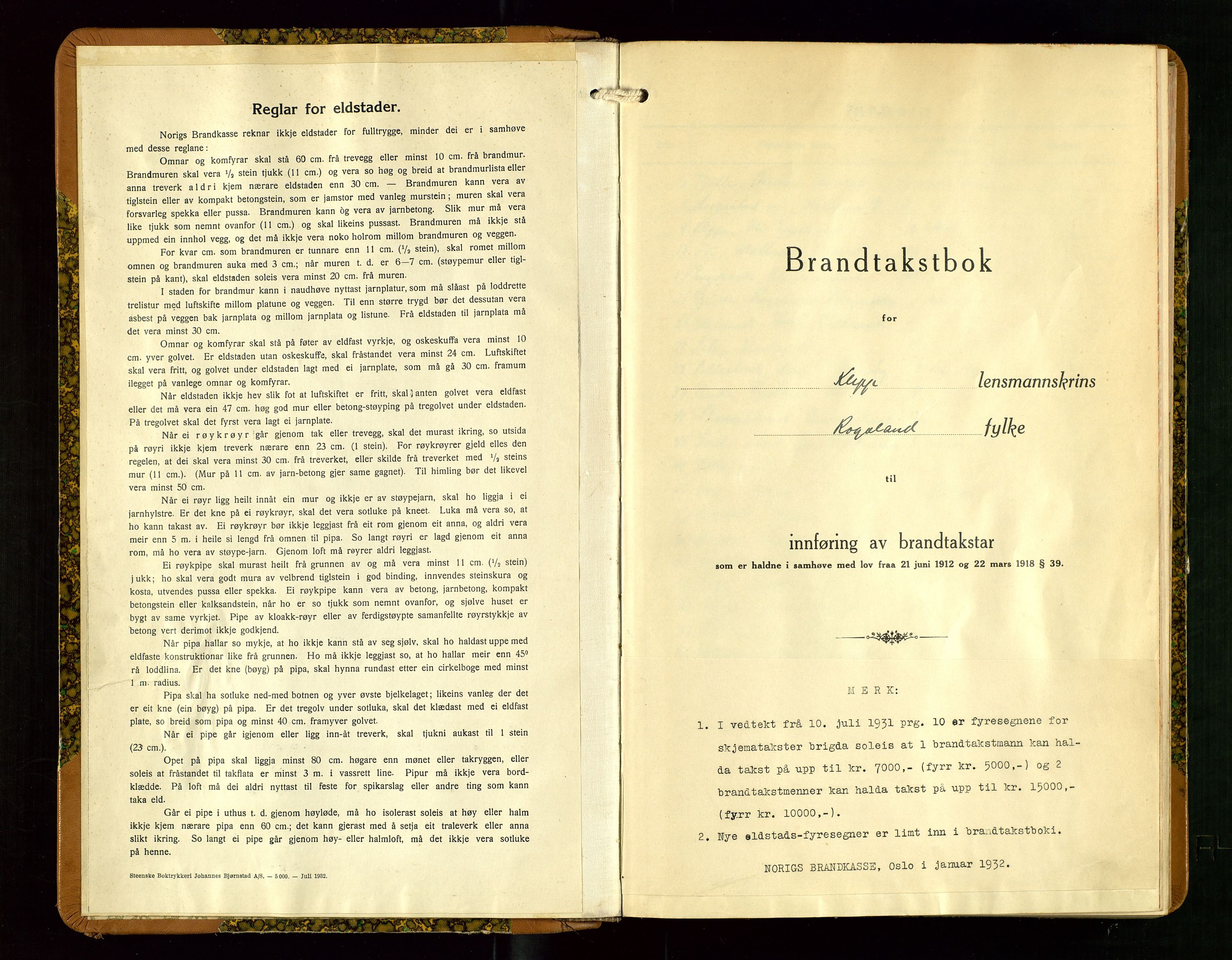 Klepp lensmannskontor, AV/SAST-A-100163/Goc/L0013: "Brandtakstbok" m/register, 1933-1937