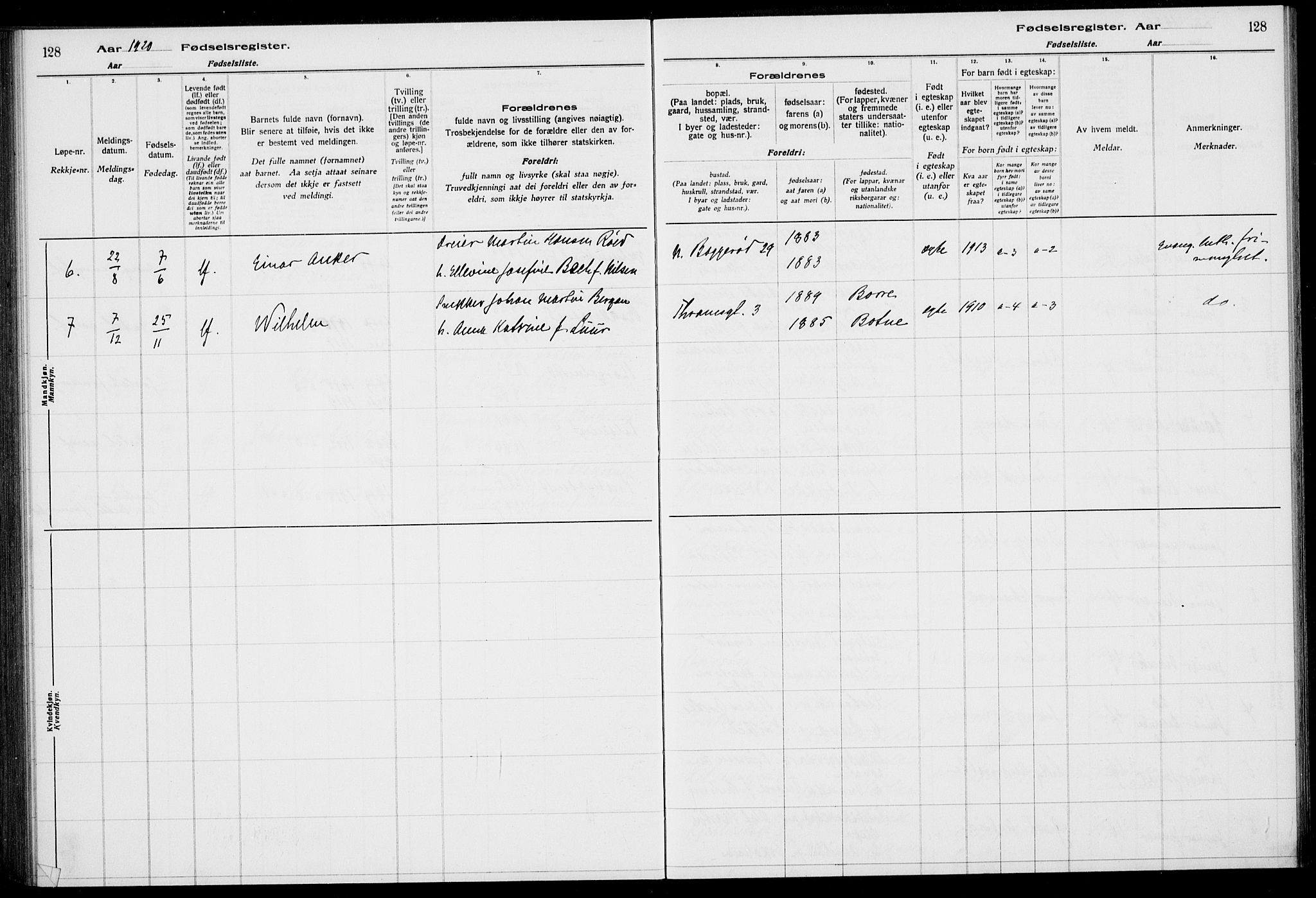 Horten kirkebøker, AV/SAKO-A-348/J/Ja/L0001: Fødselsregister nr. 1, 1916-1923, s. 128