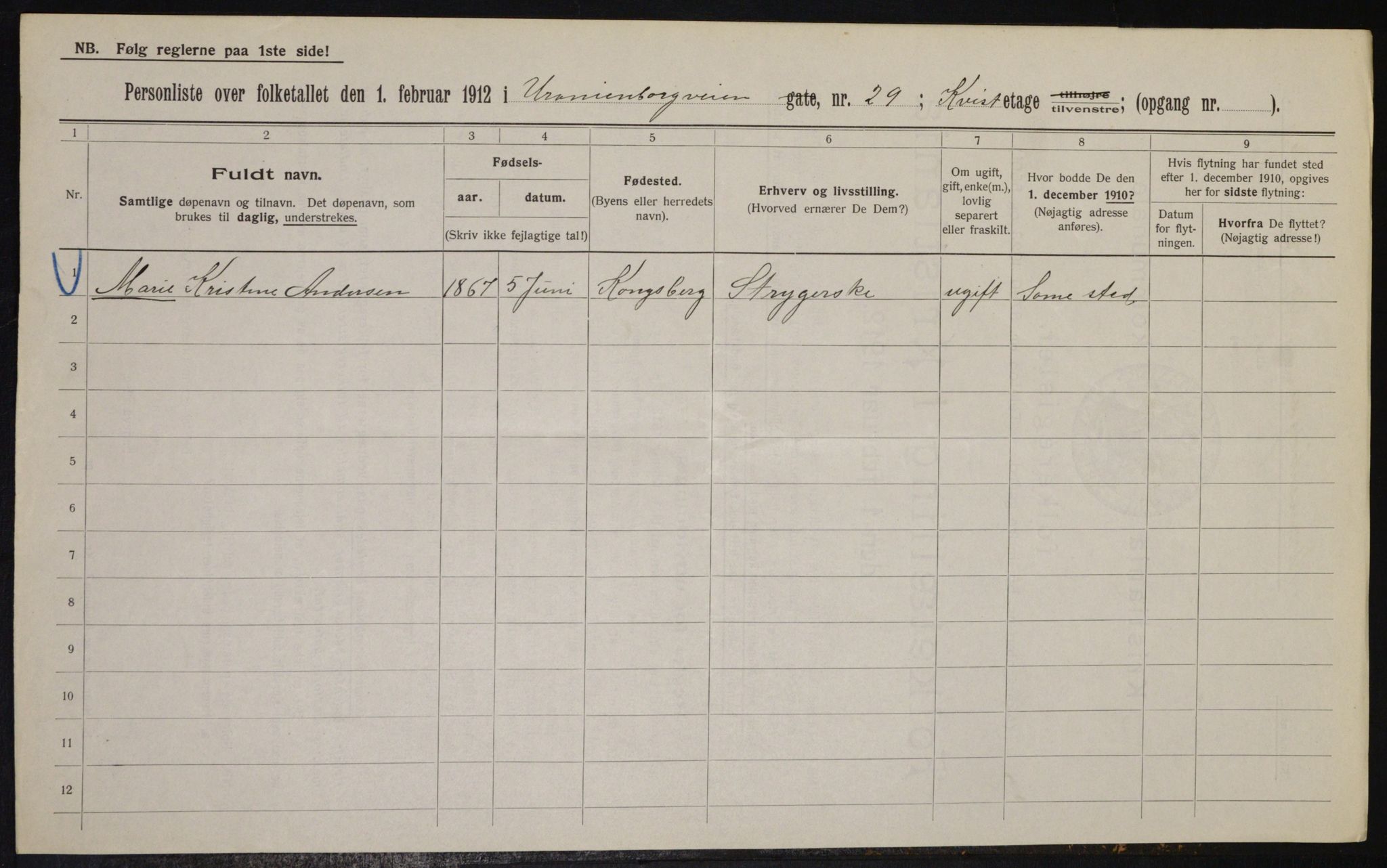 OBA, Kommunal folketelling 1.2.1912 for Kristiania, 1912, s. 120540