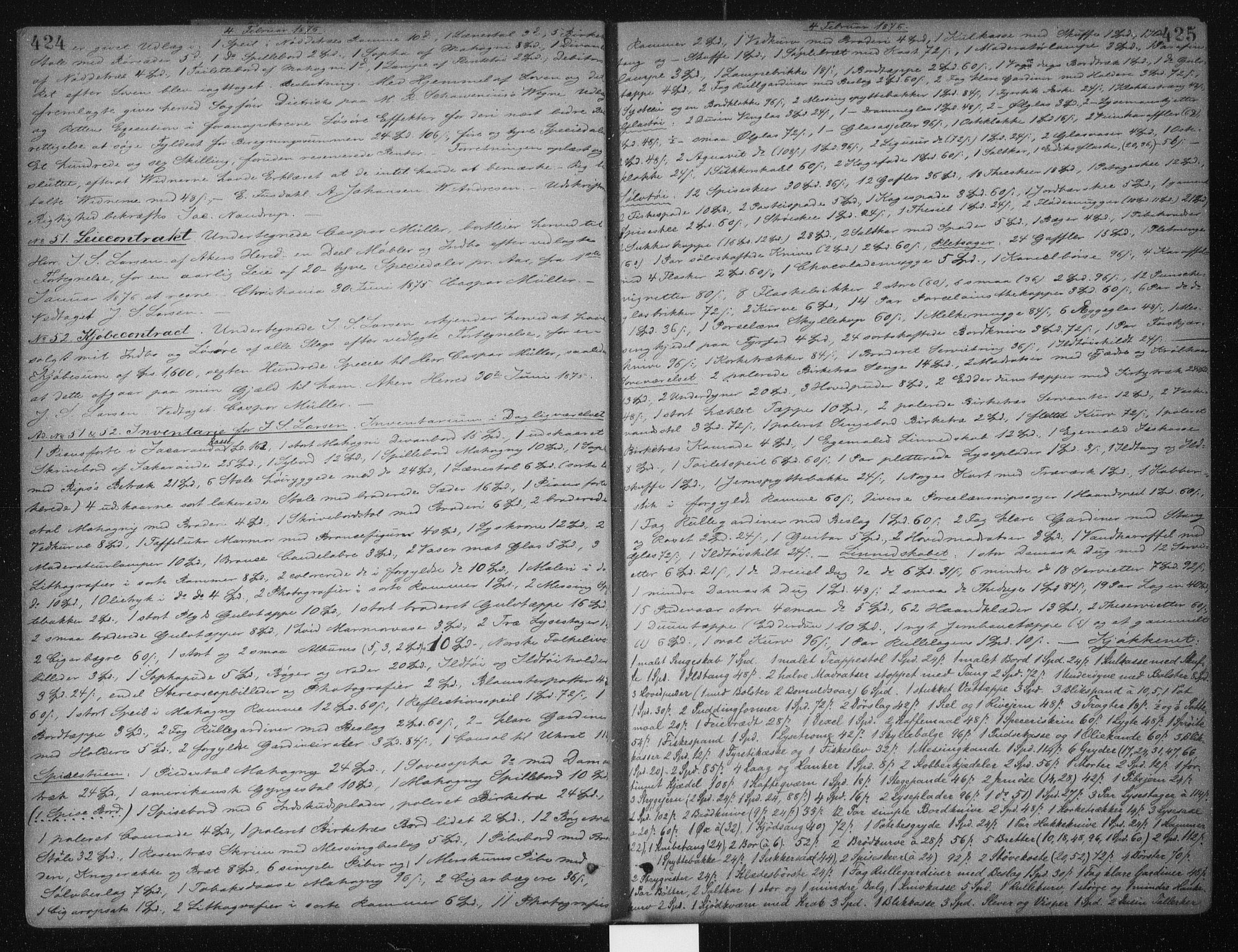 Aker sorenskriveri, SAO/A-10895/G/Gb/Gba/L0027: Pantebok nr. I 27, 1875-1877, s. 424-425