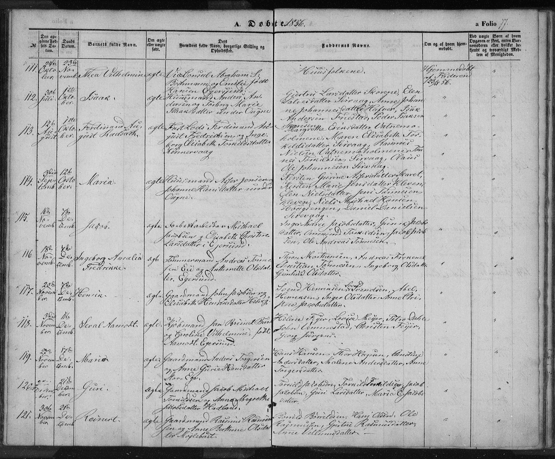 Eigersund sokneprestkontor, AV/SAST-A-101807/001/30/30BA/L0012: Ministerialbok nr. A 12.1, 1850-1865, s. 77