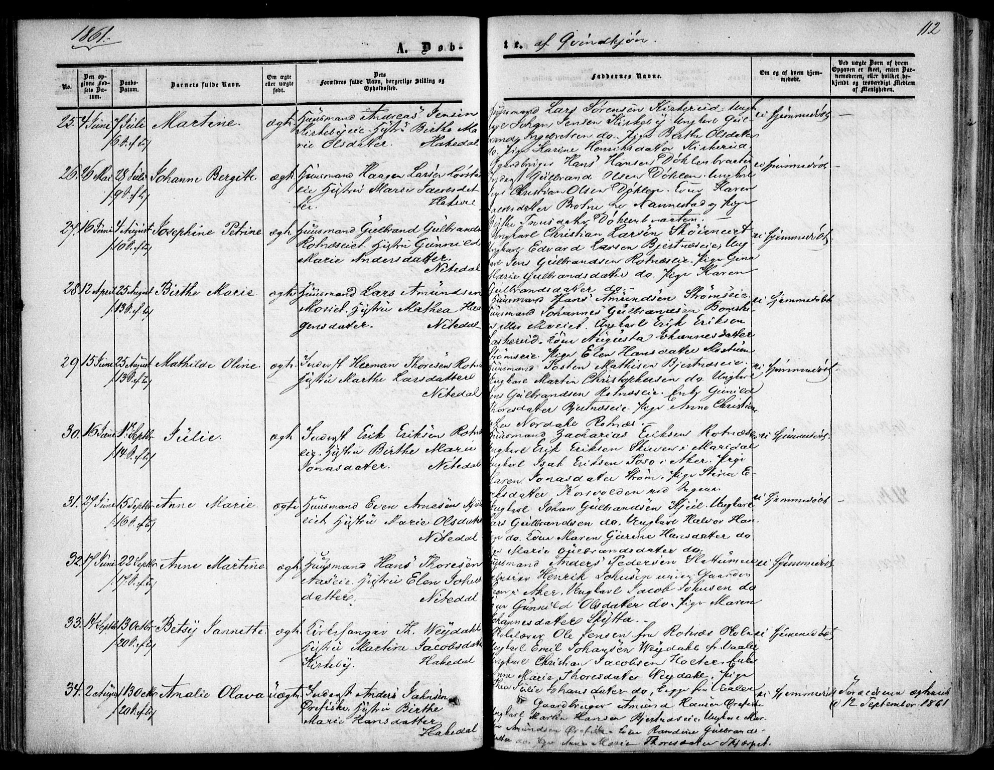 Nittedal prestekontor Kirkebøker, AV/SAO-A-10365a/F/Fa/L0005: Ministerialbok nr. I 5, 1850-1862, s. 112