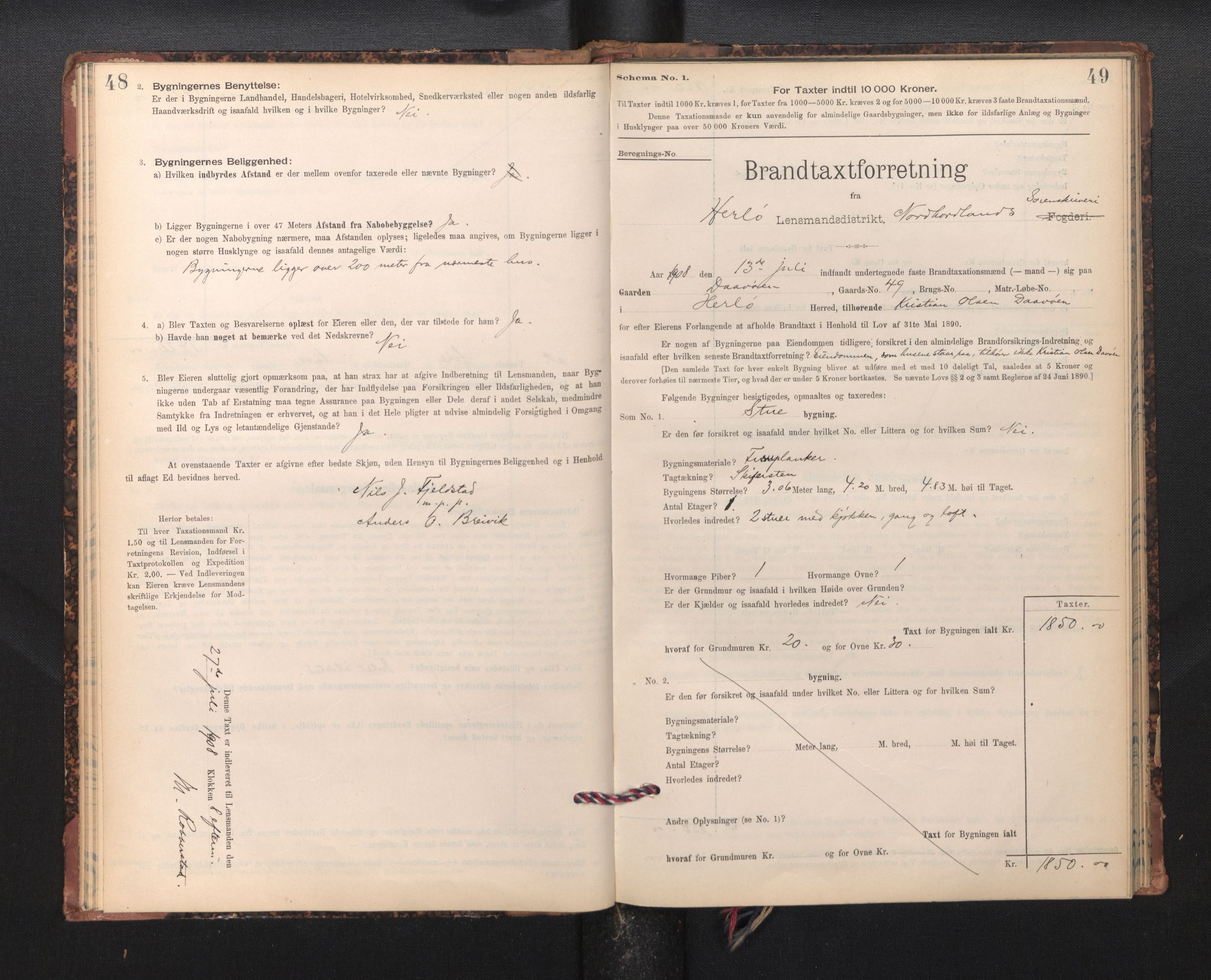 Lensmannen i Herdla, SAB/A-32901/0012/L0003:  Branntakstprotokoll skjematakst, 1897-1916, s. 48-49