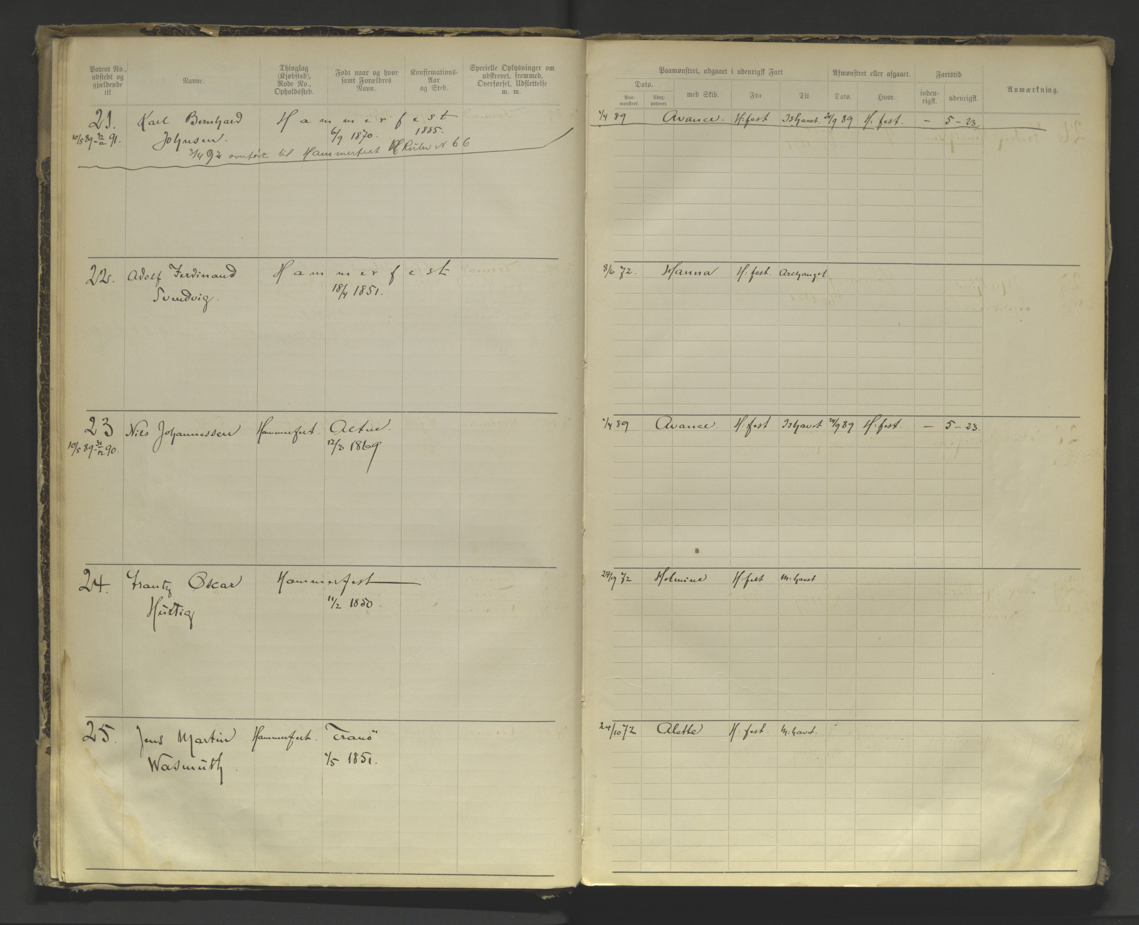 Tromsø sjømannskontor/innrullerings-/mønstringsdistrikt, AV/SATØ-S-0243/F/Fa/L0004: Annotasjonsrulle. Defekt: manglende rygg. Nr. 1-473, 1869-1912