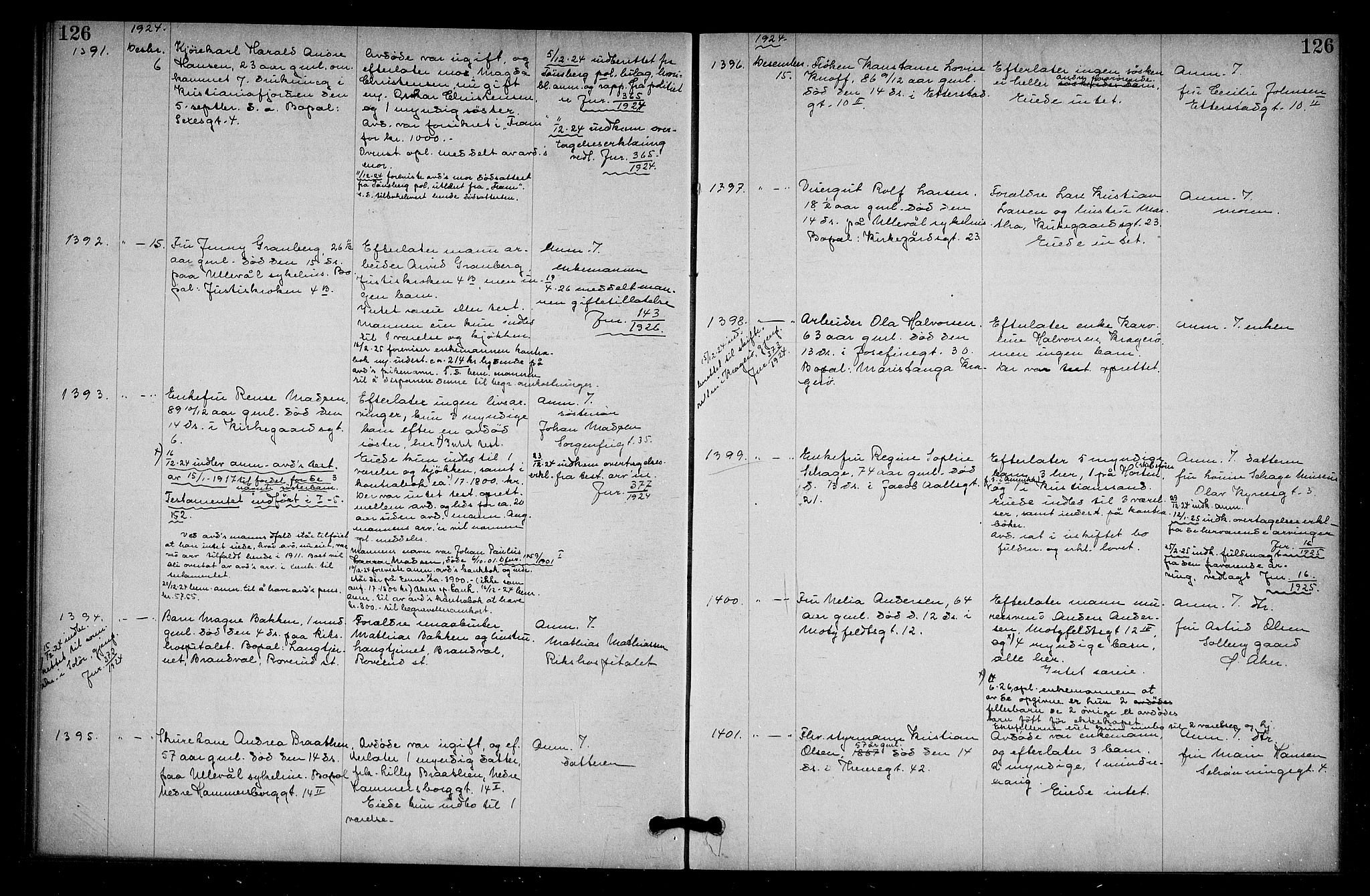 Oslo skifterett, AV/SAO-A-10383/G/Ga/Gab/L0013: Dødsfallsprotokoll, 1924-1925, s. 126
