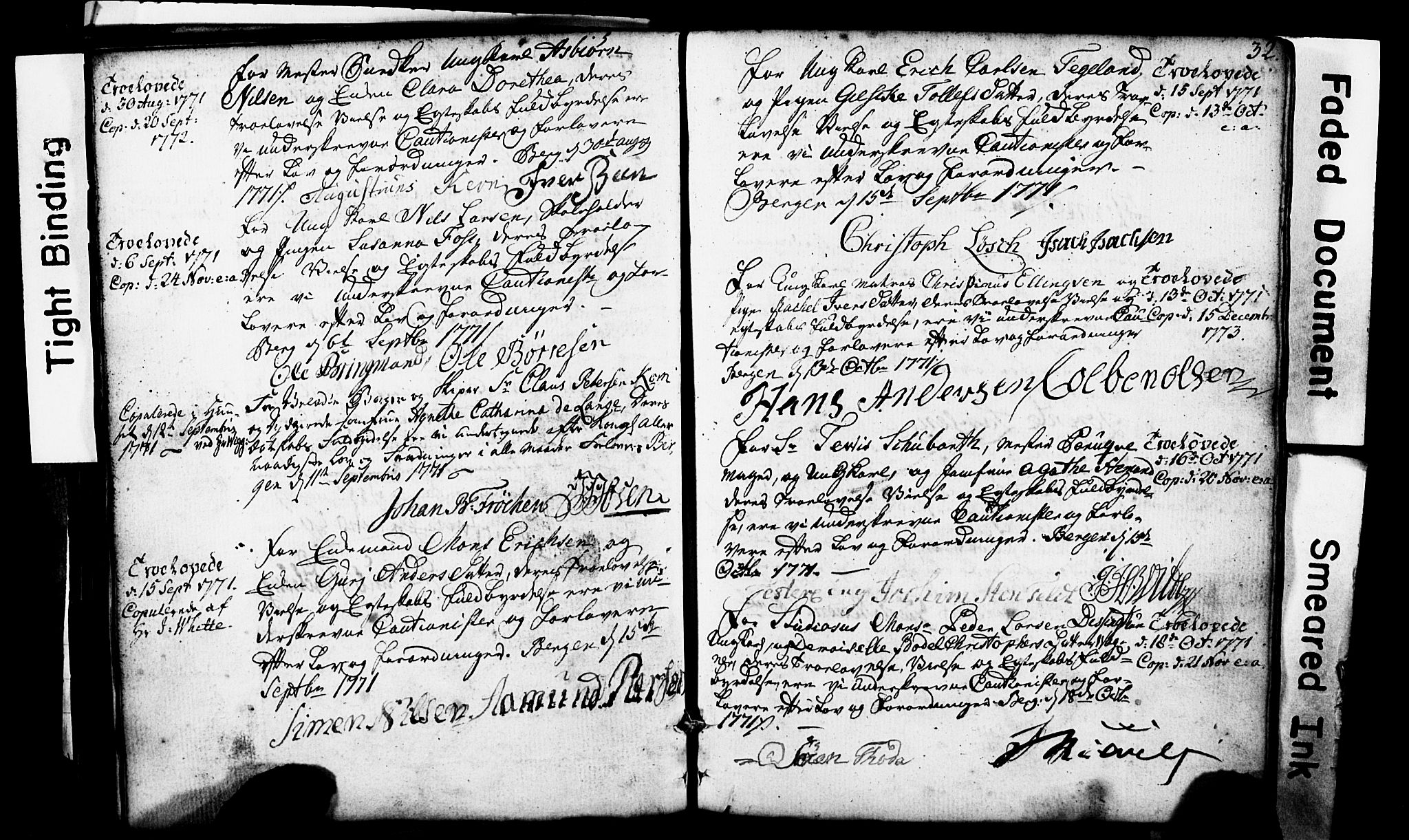 Domkirken sokneprestembete, SAB/A-74801: Forlovererklæringer nr. II.5.1, 1767-1792, s. 32