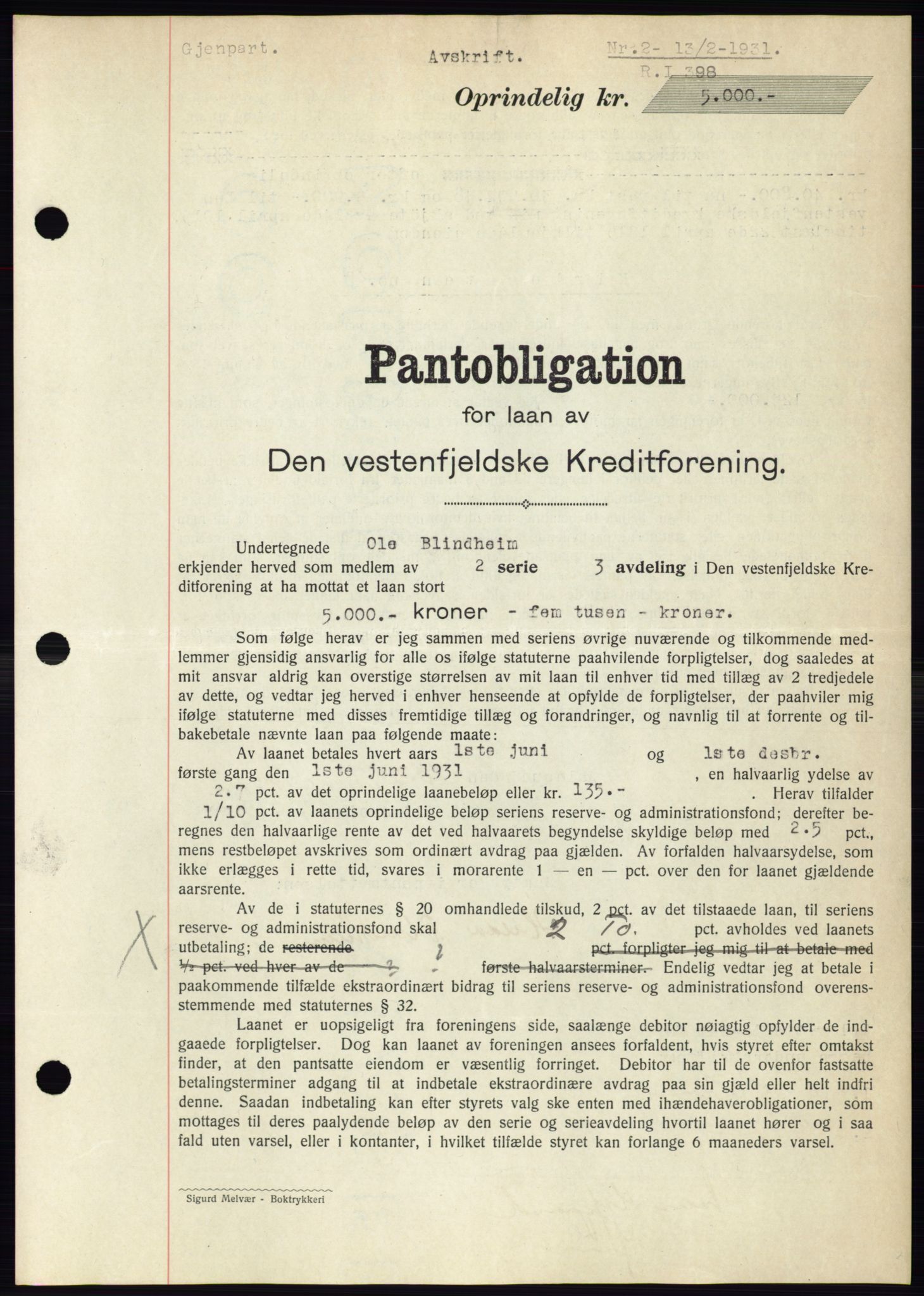 Ålesund byfogd, SAT/A-4384: Pantebok nr. 27, 1930-1931, Tingl.dato: 13.02.1931