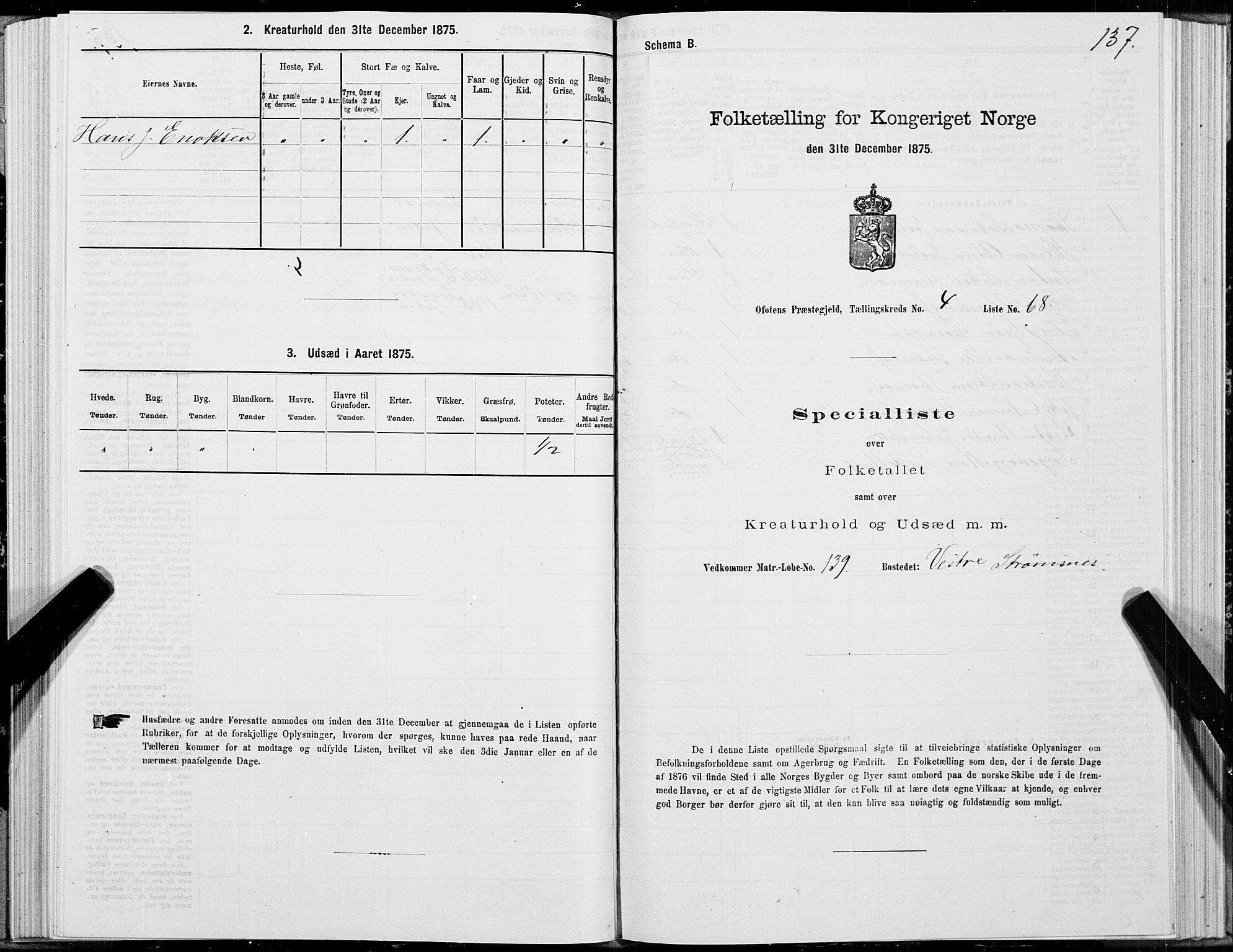 SAT, Folketelling 1875 for 1853P Ofoten prestegjeld, 1875, s. 3137