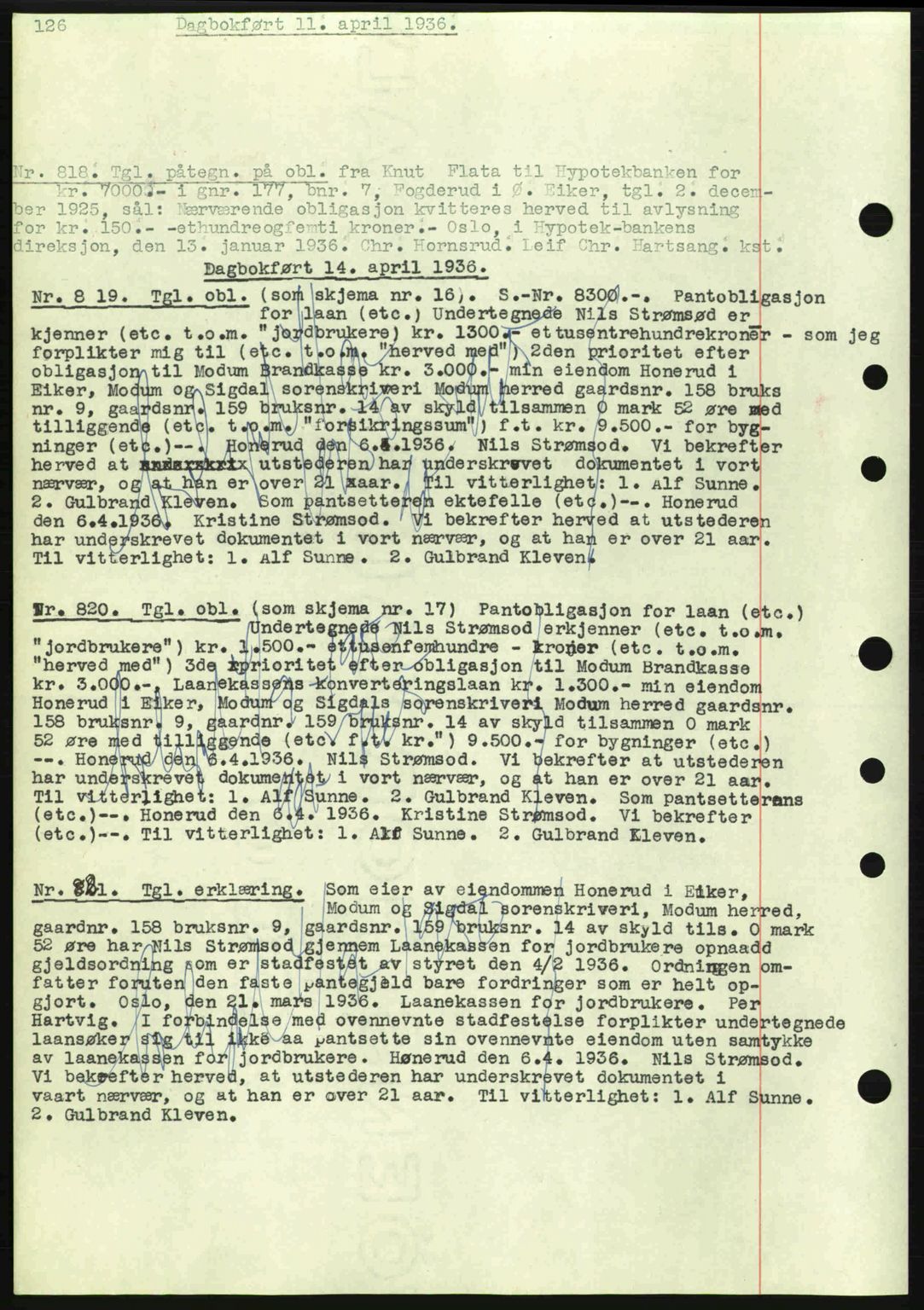 Eiker, Modum og Sigdal sorenskriveri, SAKO/A-123/G/Ga/Gab/L0032: Pantebok nr. A2, 1936-1936, Dagboknr: 818/1936