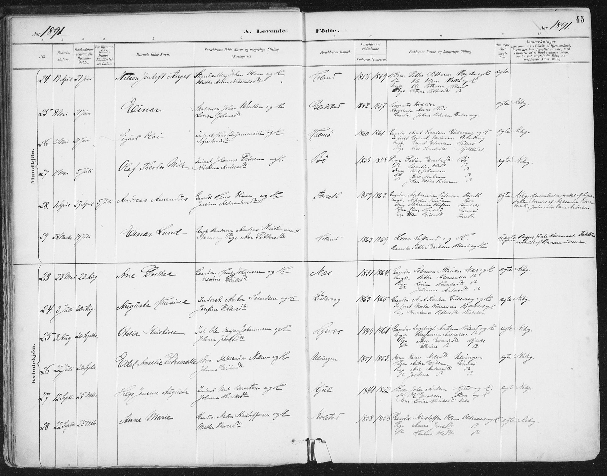 Ministerialprotokoller, klokkerbøker og fødselsregistre - Nordland, AV/SAT-A-1459/816/L0244: Ministerialbok nr. 816A10, 1886-1903, s. 45