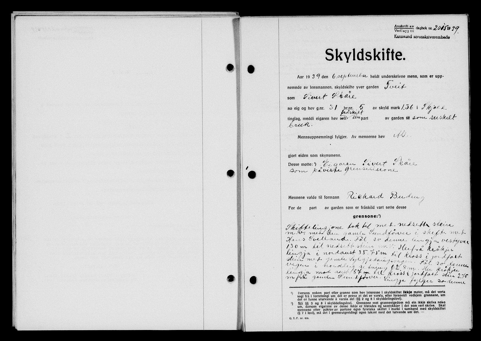 Karmsund sorenskriveri, SAST/A-100311/01/II/IIB/L0072: Pantebok nr. 53A, 1939-1940, Dagboknr: 2015/1939