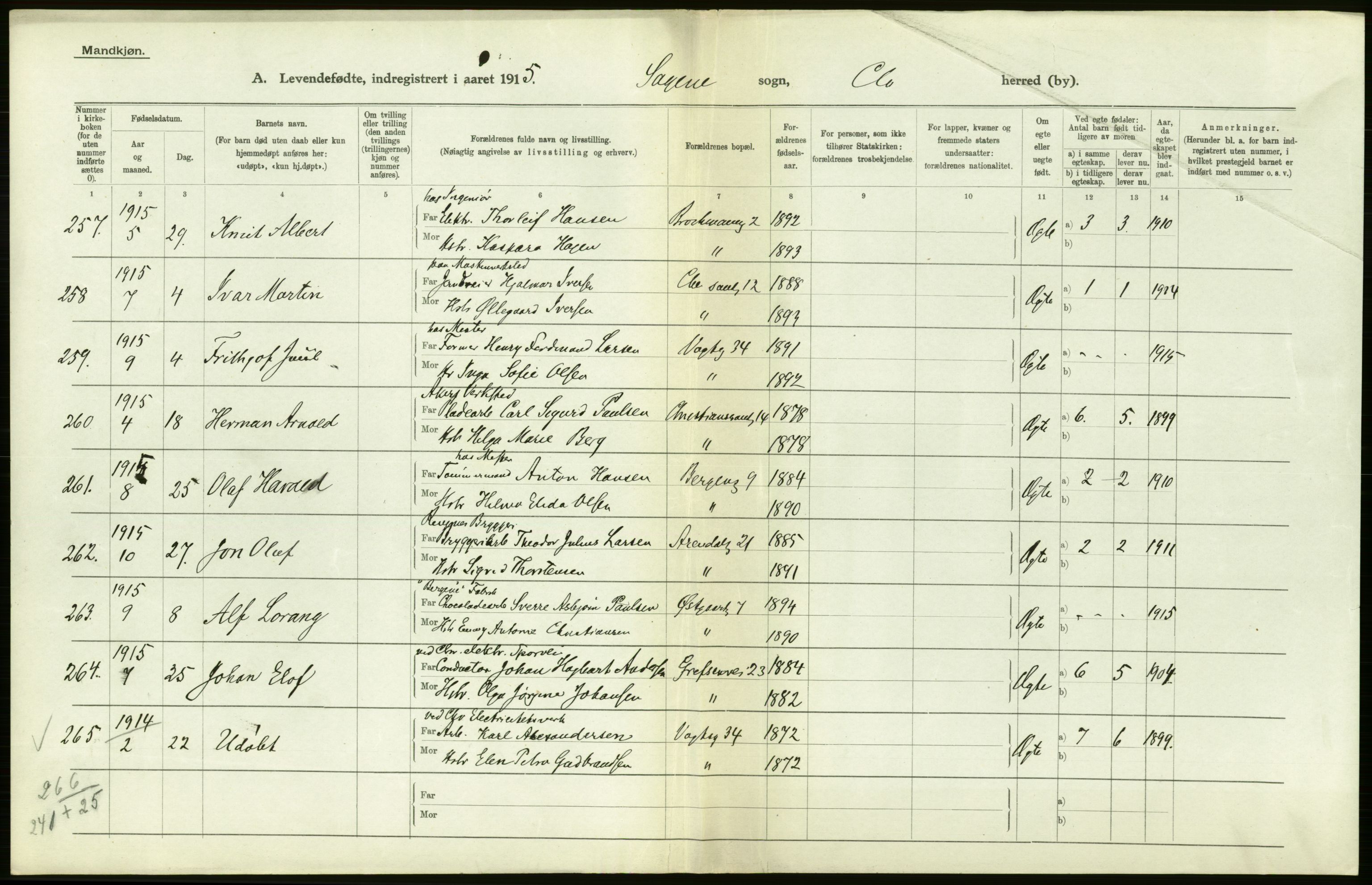 Statistisk sentralbyrå, Sosiodemografiske emner, Befolkning, AV/RA-S-2228/D/Df/Dfb/Dfbe/L0007: Kristiania: Levendefødte menn og kvinner., 1915, s. 602